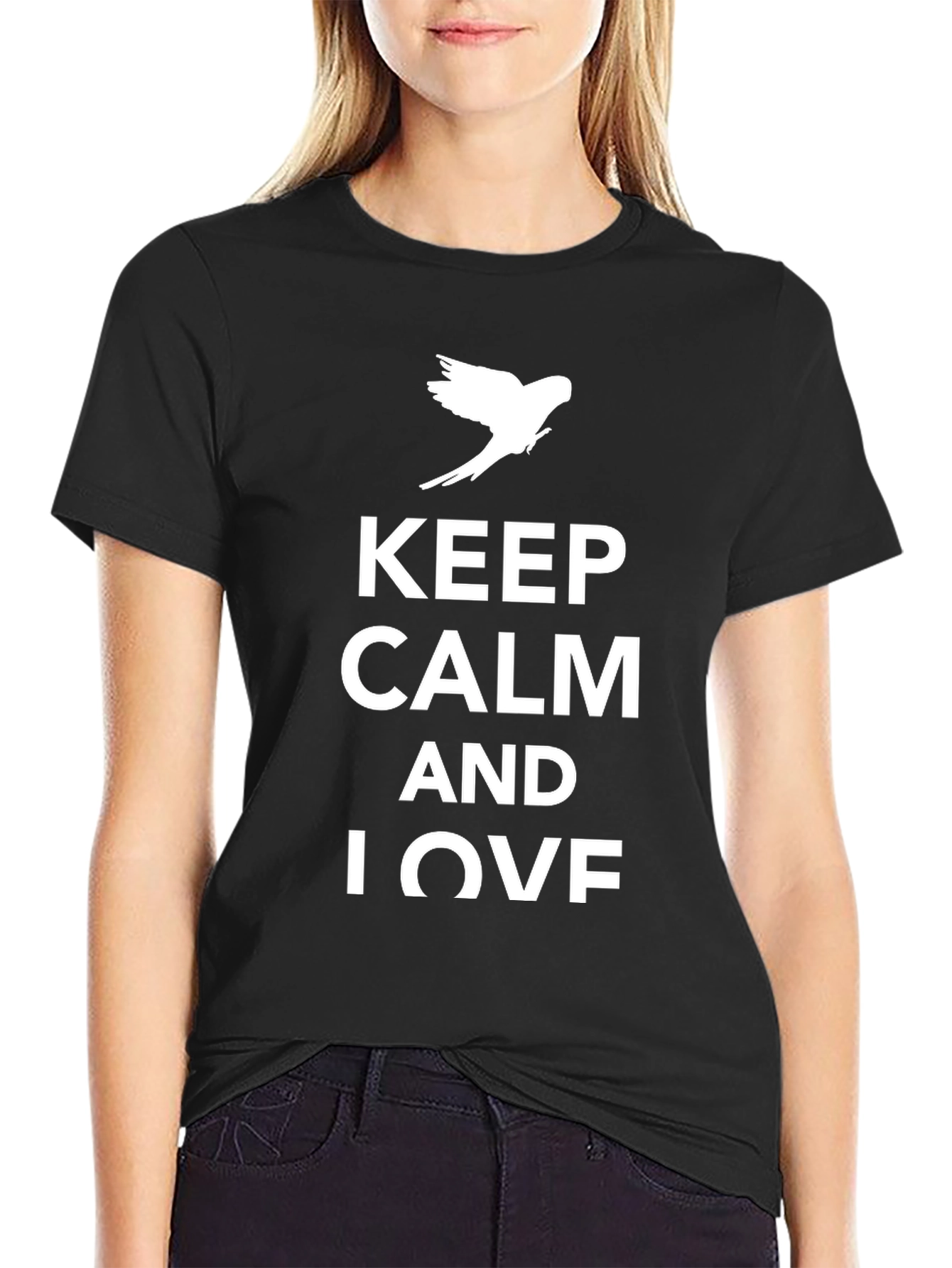 Black Keep Calm and Love Birds T-Shirt view 2