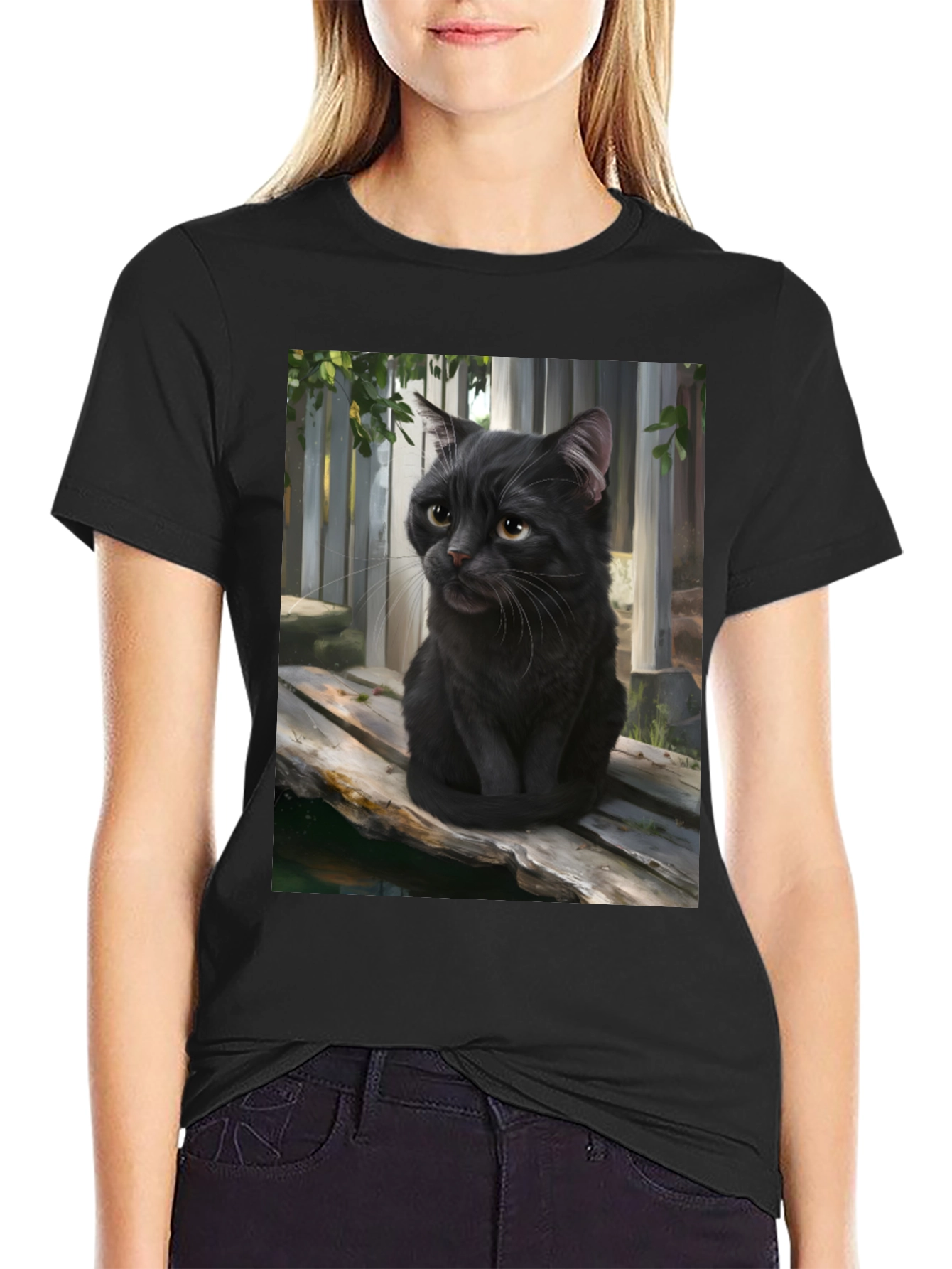 Black Black Cat Portrait Graphic T-Shirt view 2