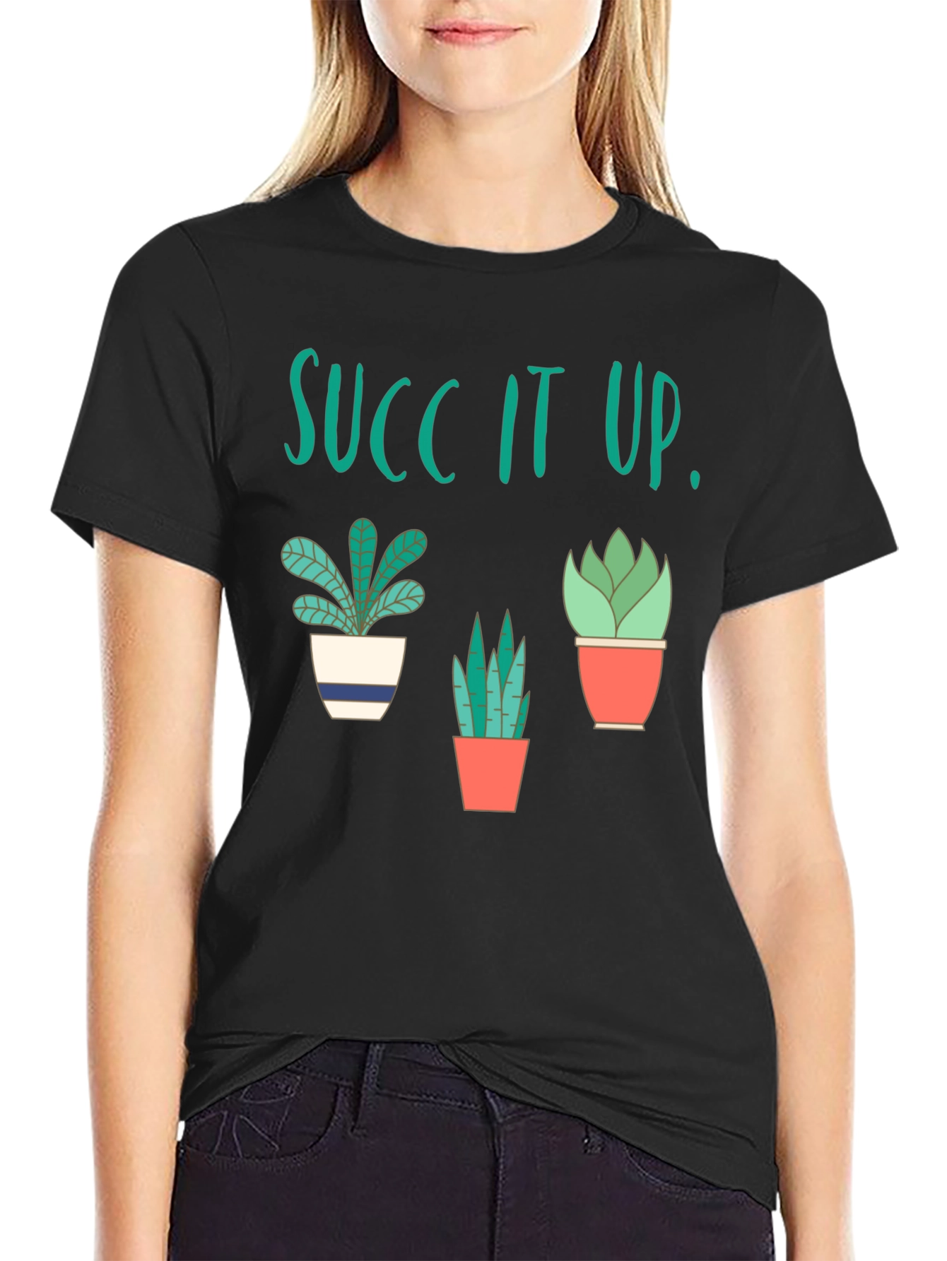 Black Succ It Up! Graphic T-Shirt - Funny Plant Lover Tee view 2