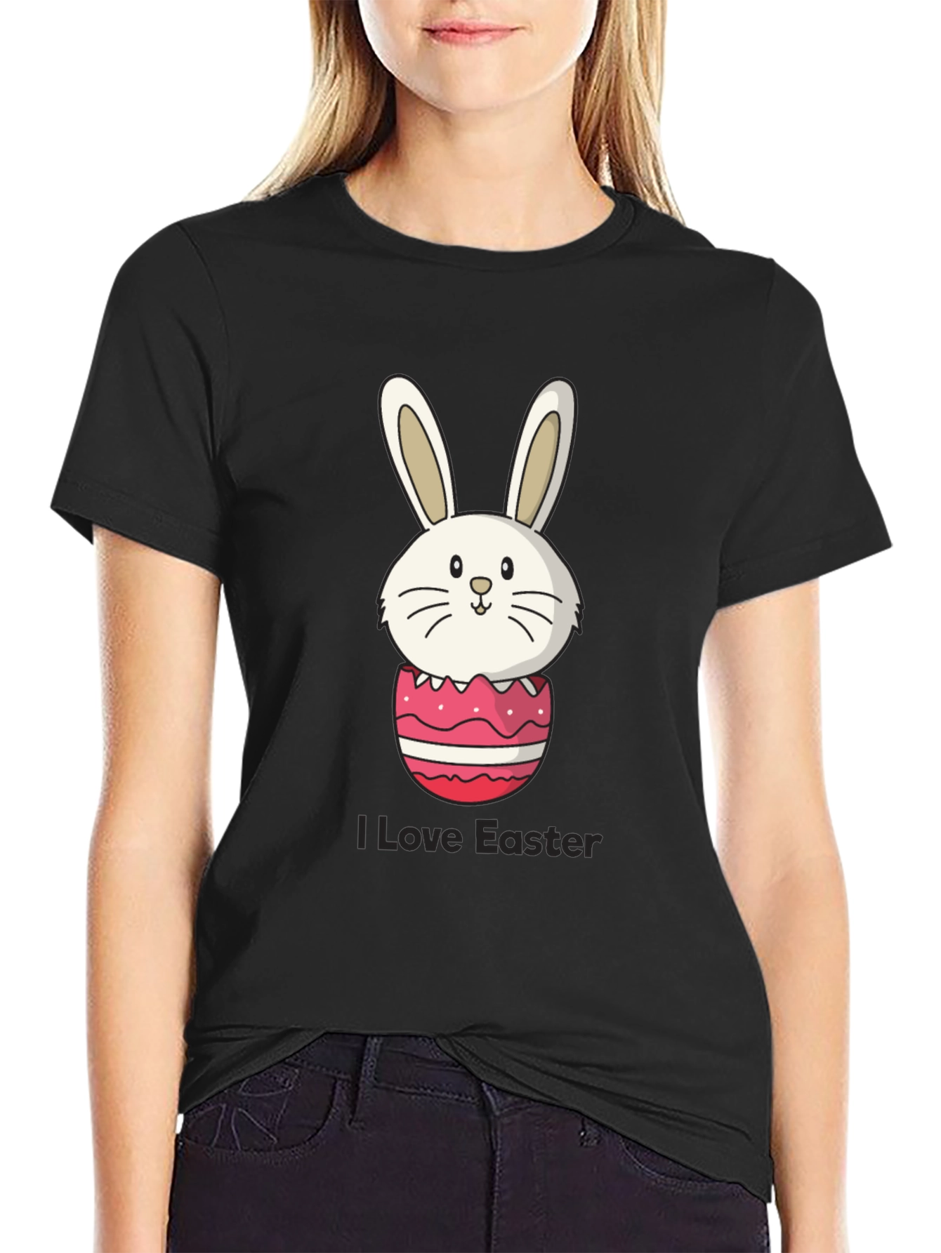 Black Easter Bunny Egg Black T-Shirt view 2