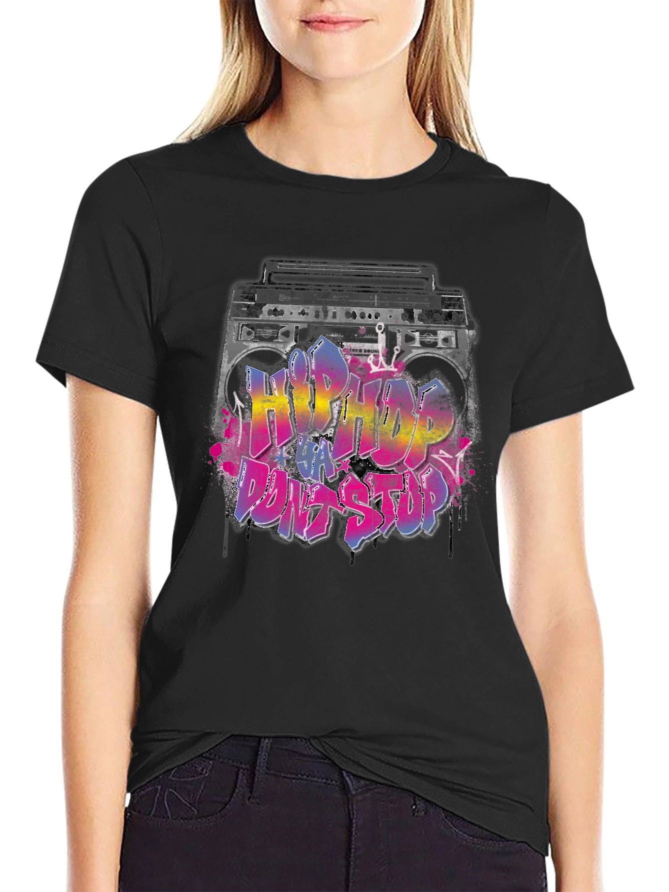 Black Hip Hop Boombox Graphic T-Shirt view 2