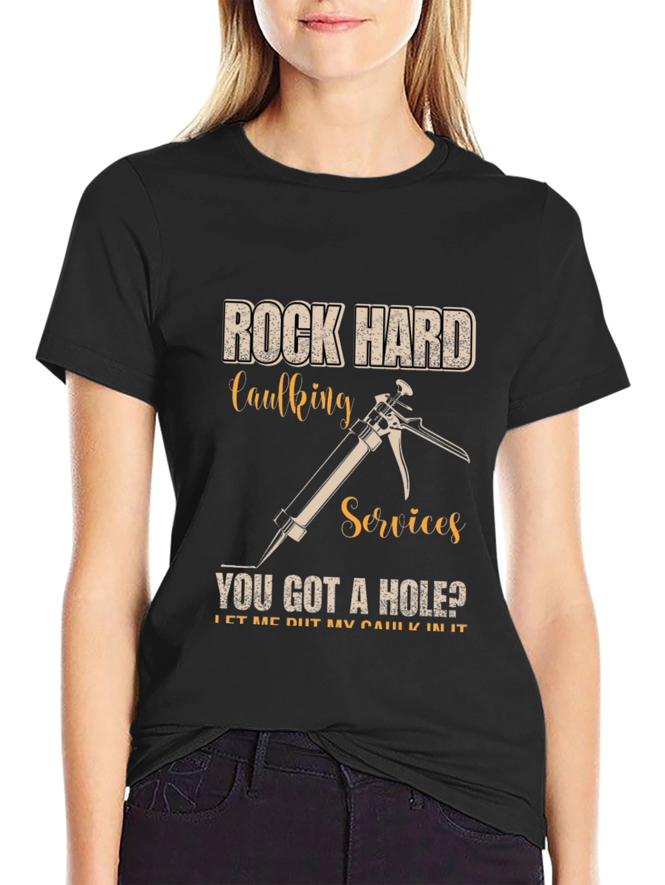 Black Rock Hard Caulking Services Funny Graphic T-Shirt view 2