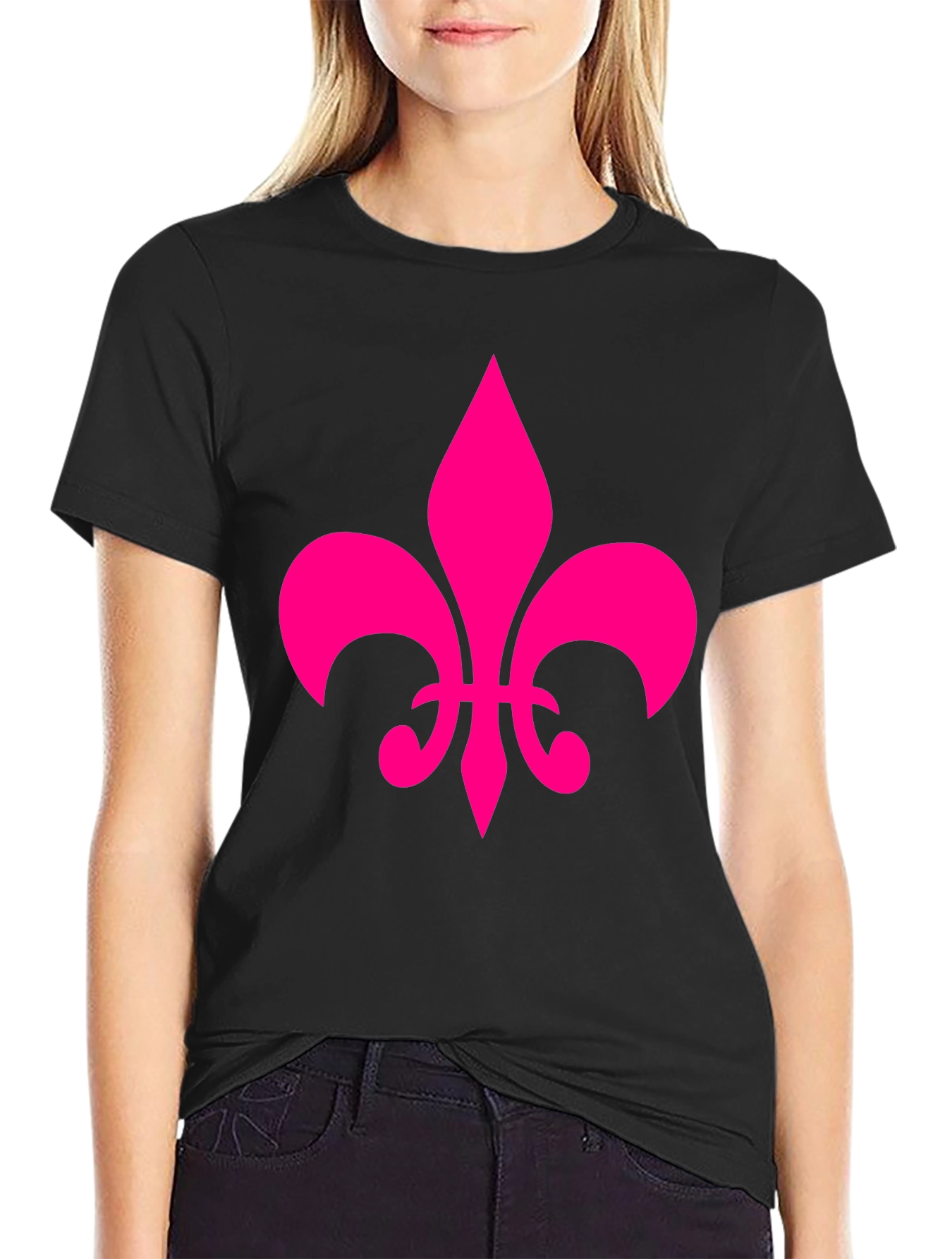 Black Fleur-de-Lis Graphic Tee - Casual Cotton Blend Shirt view 2