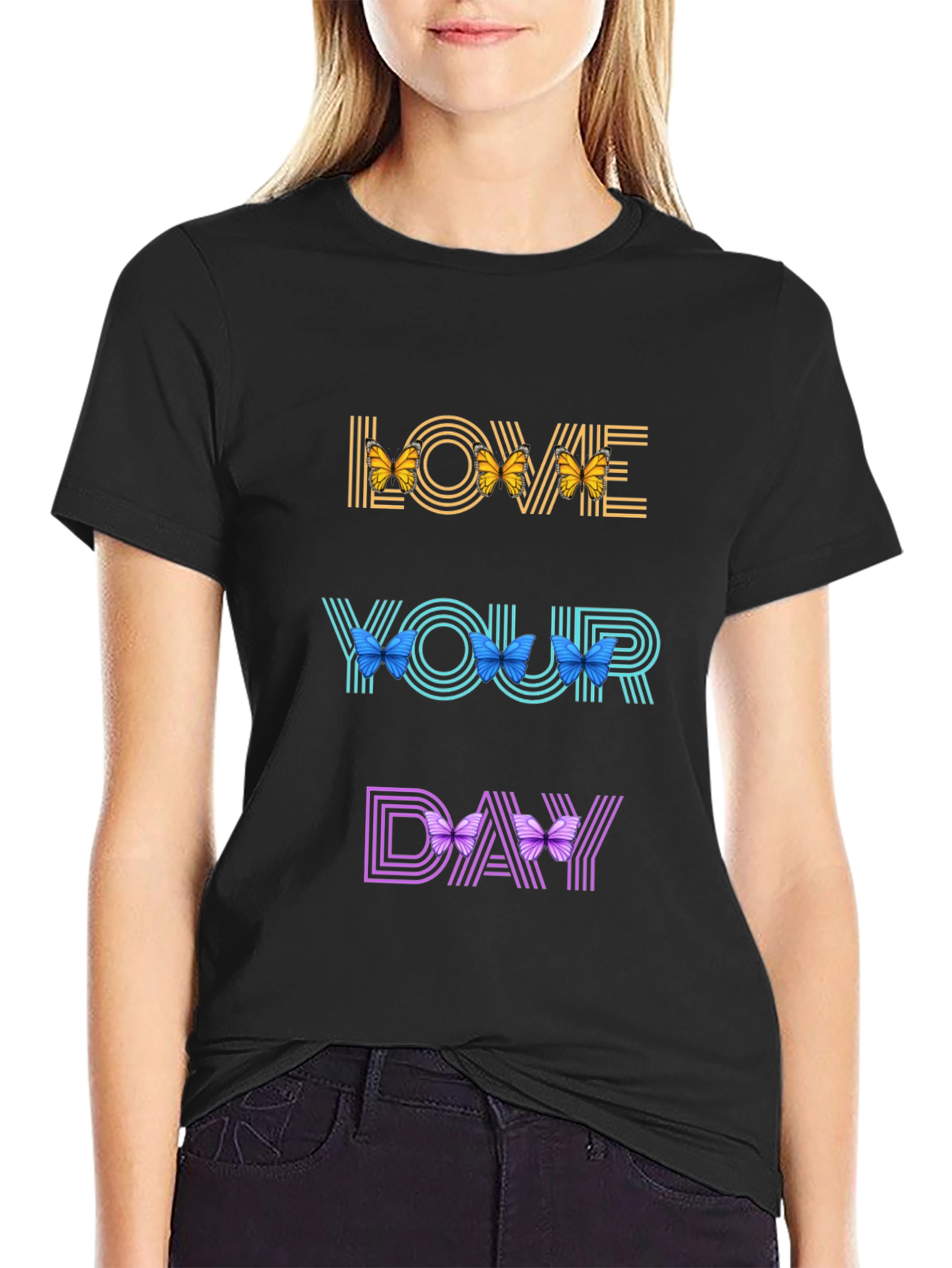 Black Love Your Day Butterfly T-Shirt view 2