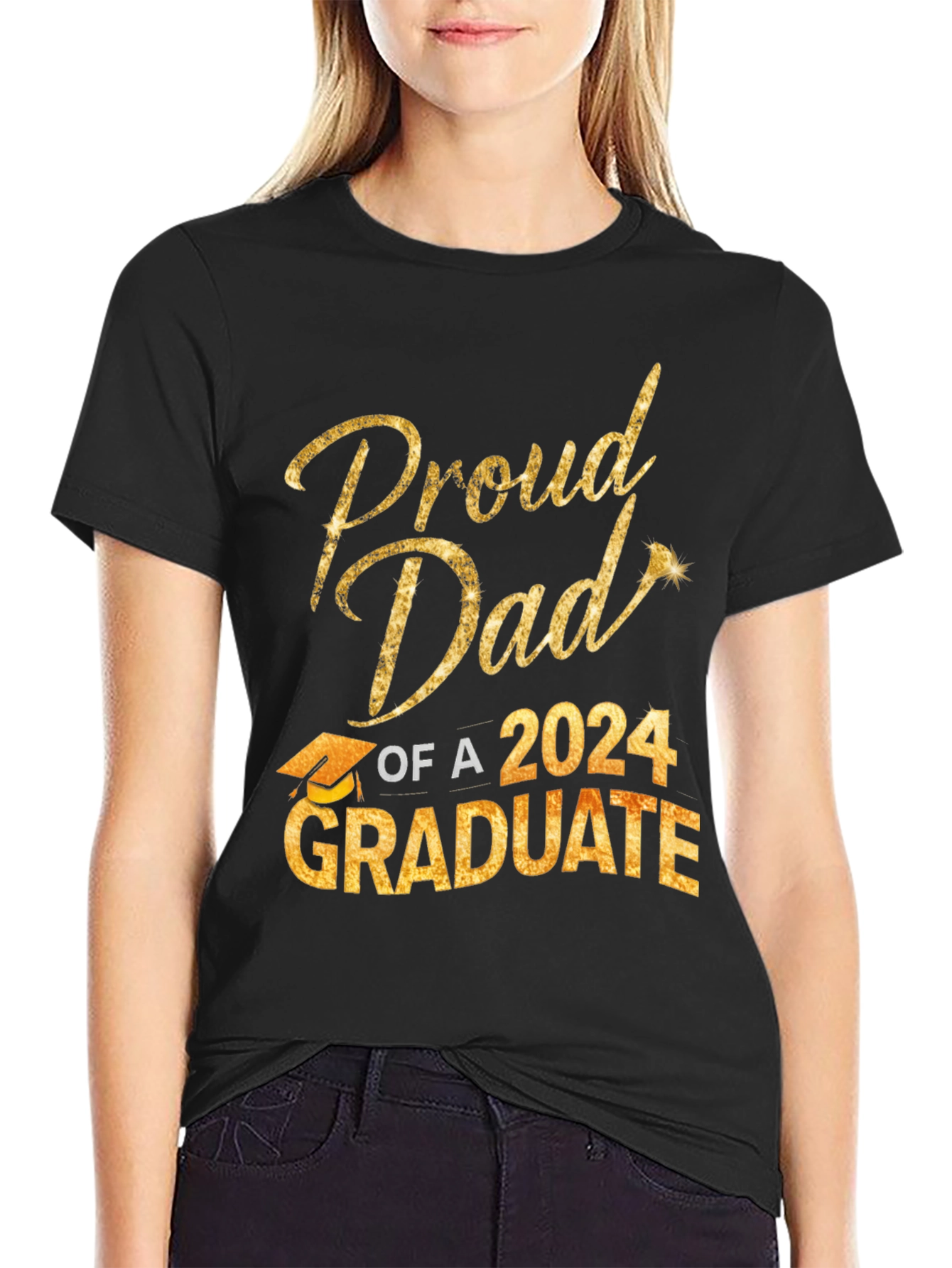Black Proud Dad of a 2024 Graduate T-Shirt view 2