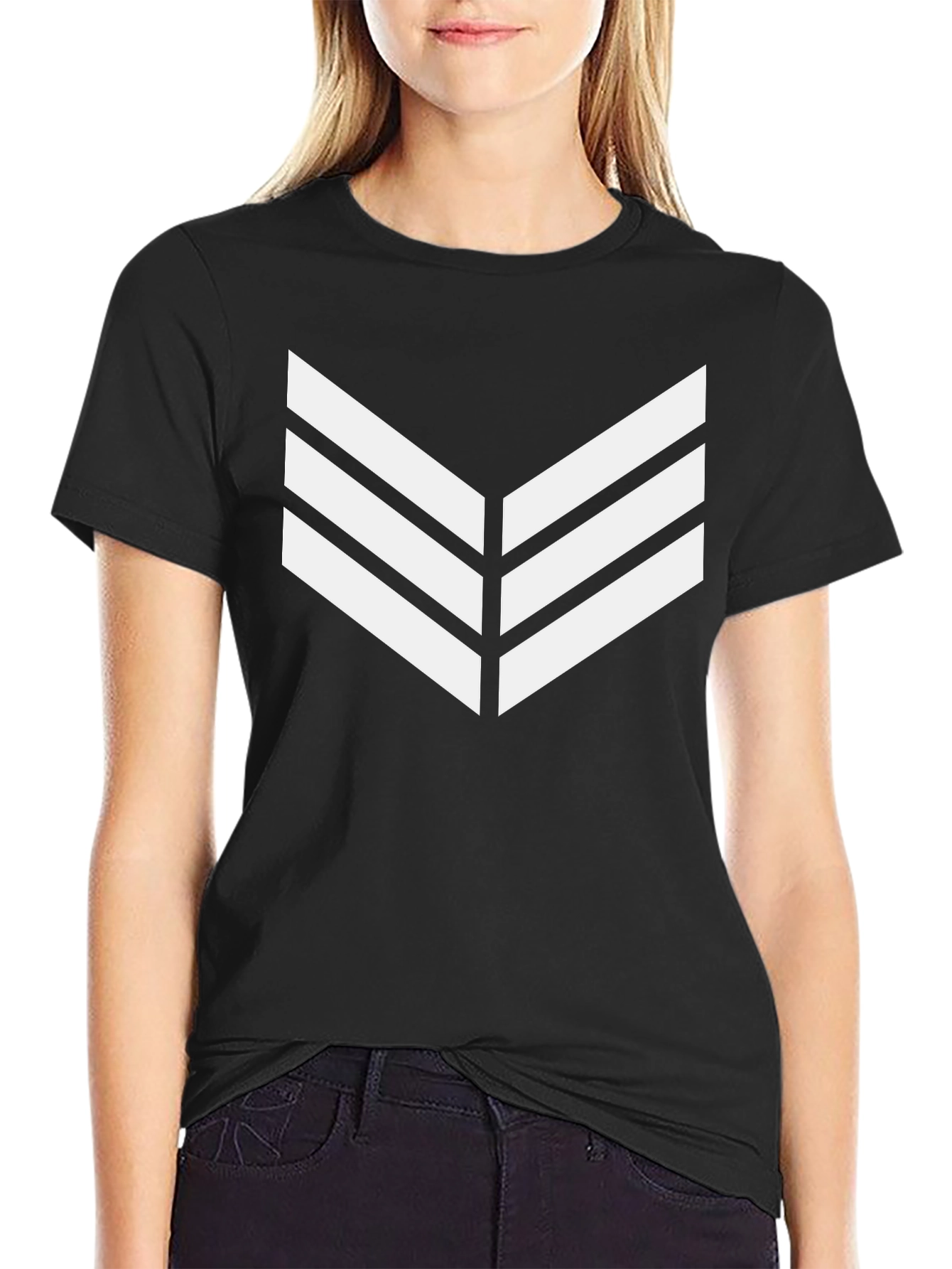 Black Stylish Black T-Shirt with Chevron Design view 2