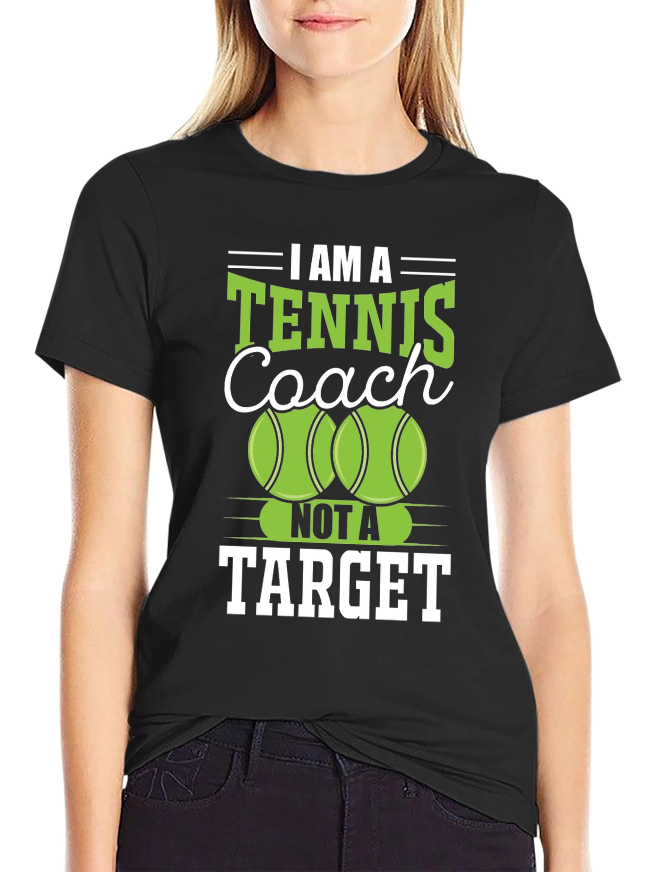 Black Tennis Coach T-Shirt - I Am A Tennis Coach, Not a Target view 2