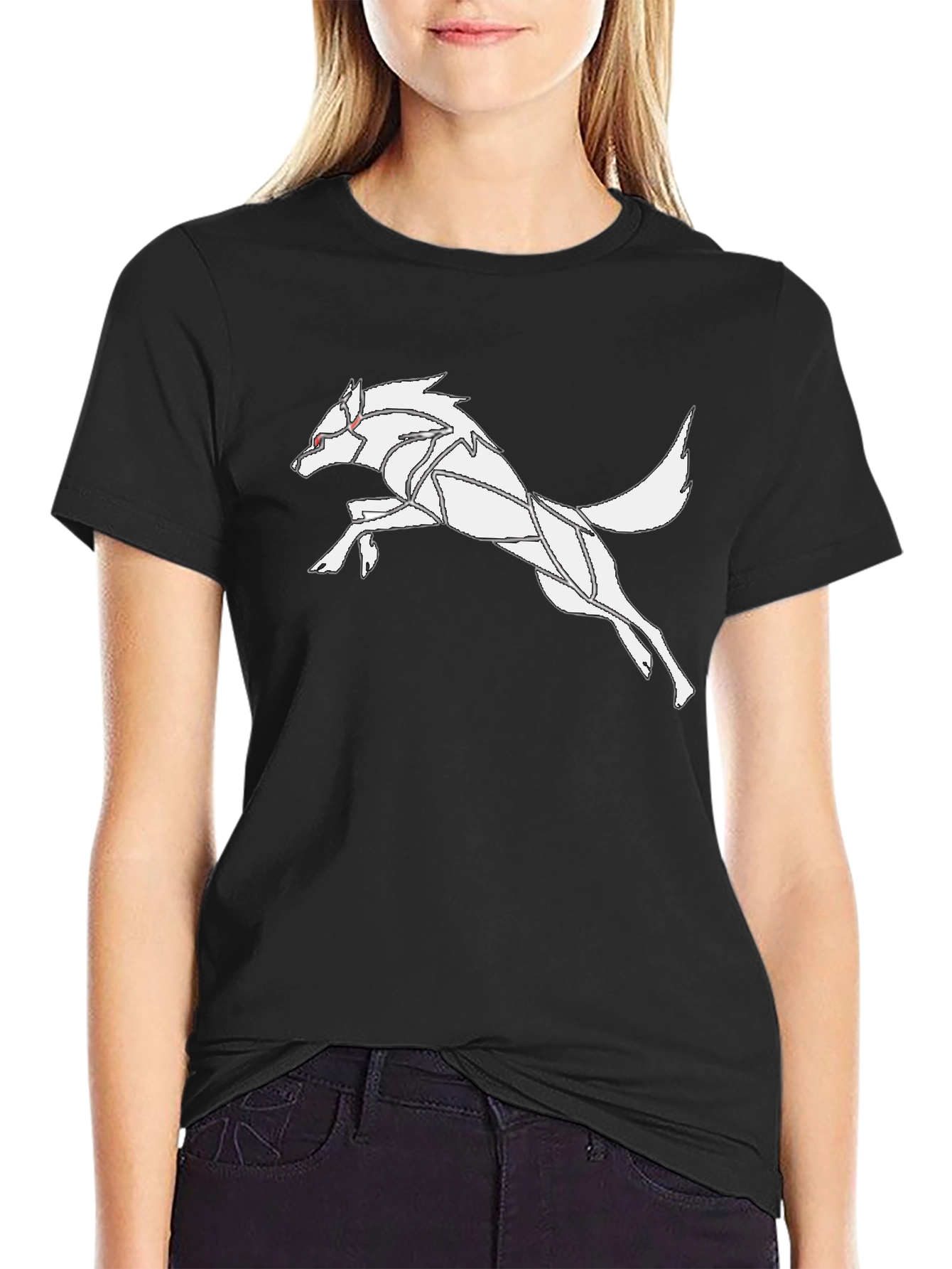 Black Geometric Wolf Graphic Tee - Stylish Black T-Shirt view 2