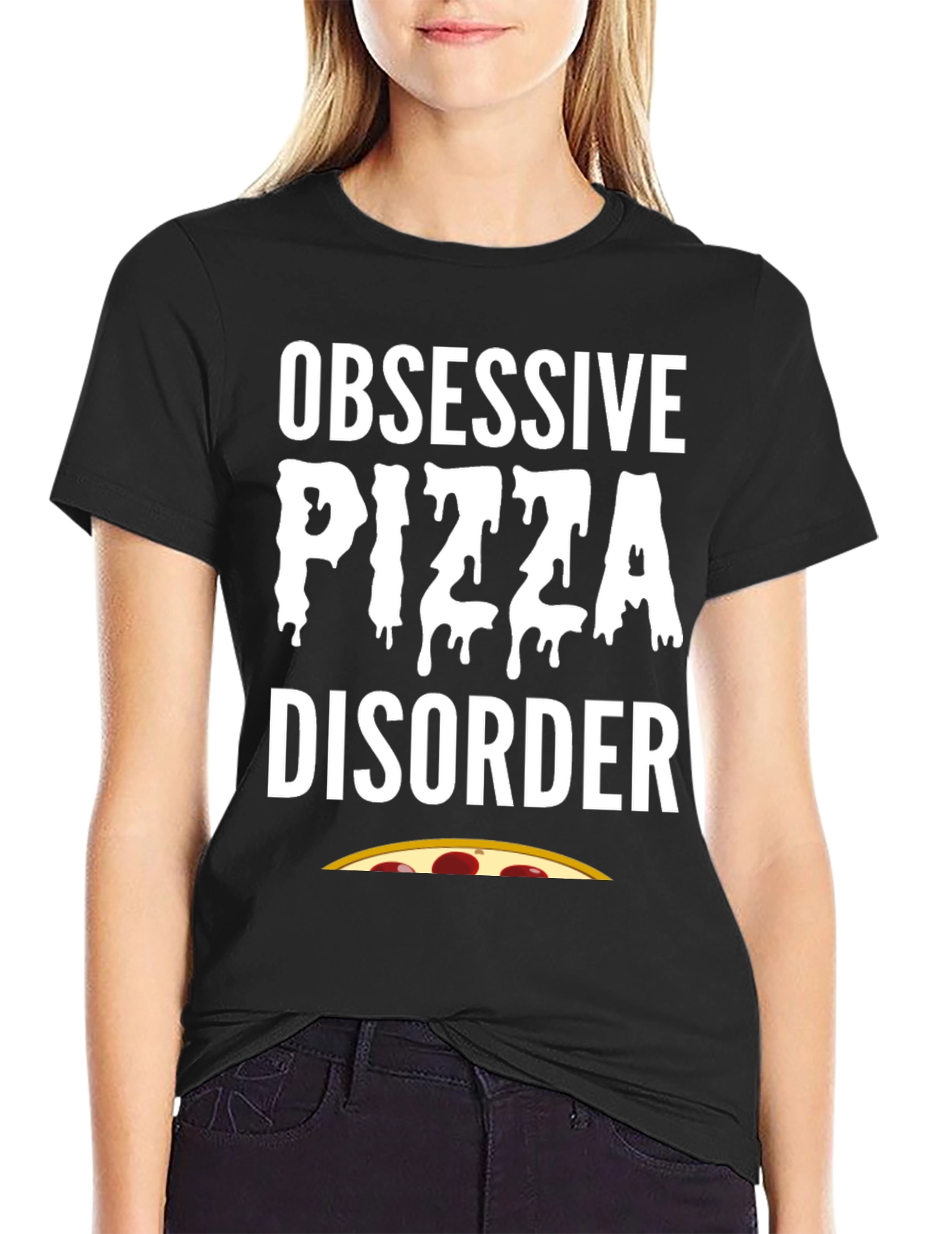 Black Obsessive Pizza Disorder Black T-Shirt view 2