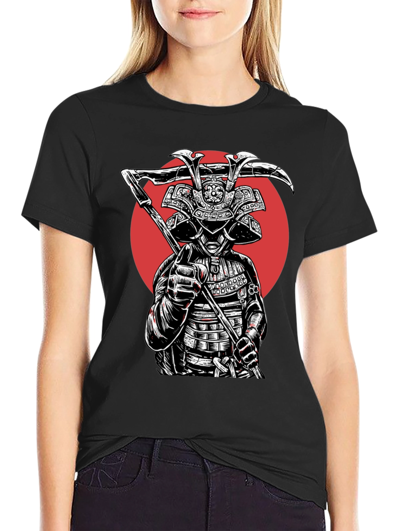 Black Samurai Warrior Graphic Tee - Black Cotton Blend view 2
