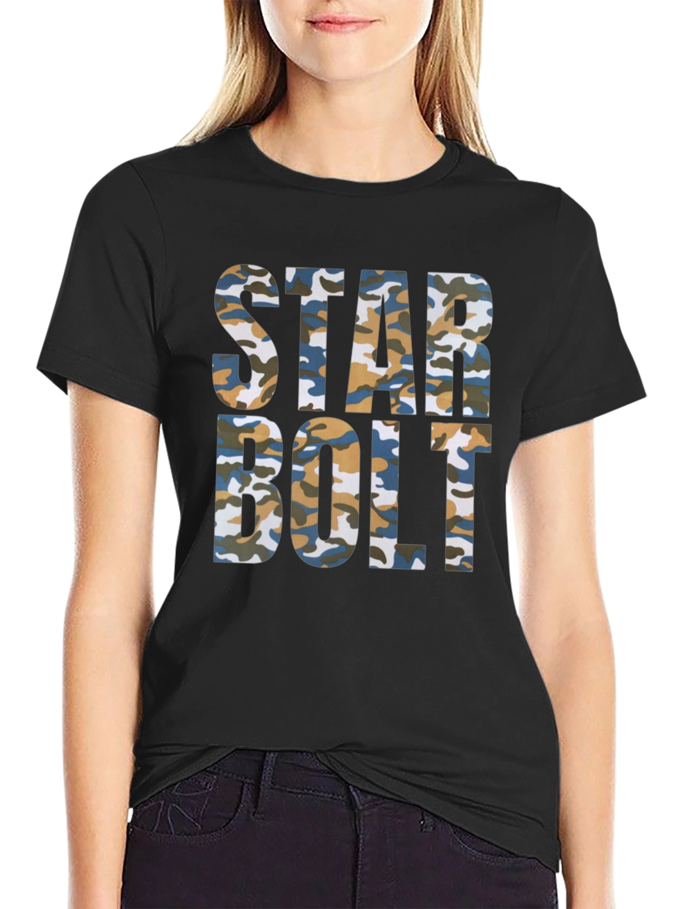 Black Star Bolt Camo Print Black T-Shirt view 2