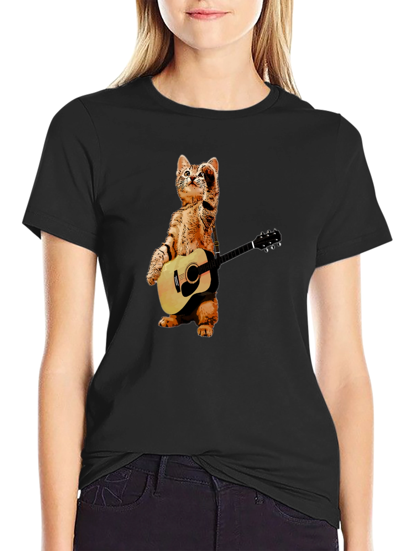 Black Cat Playing Guitar T-Shirt view 2