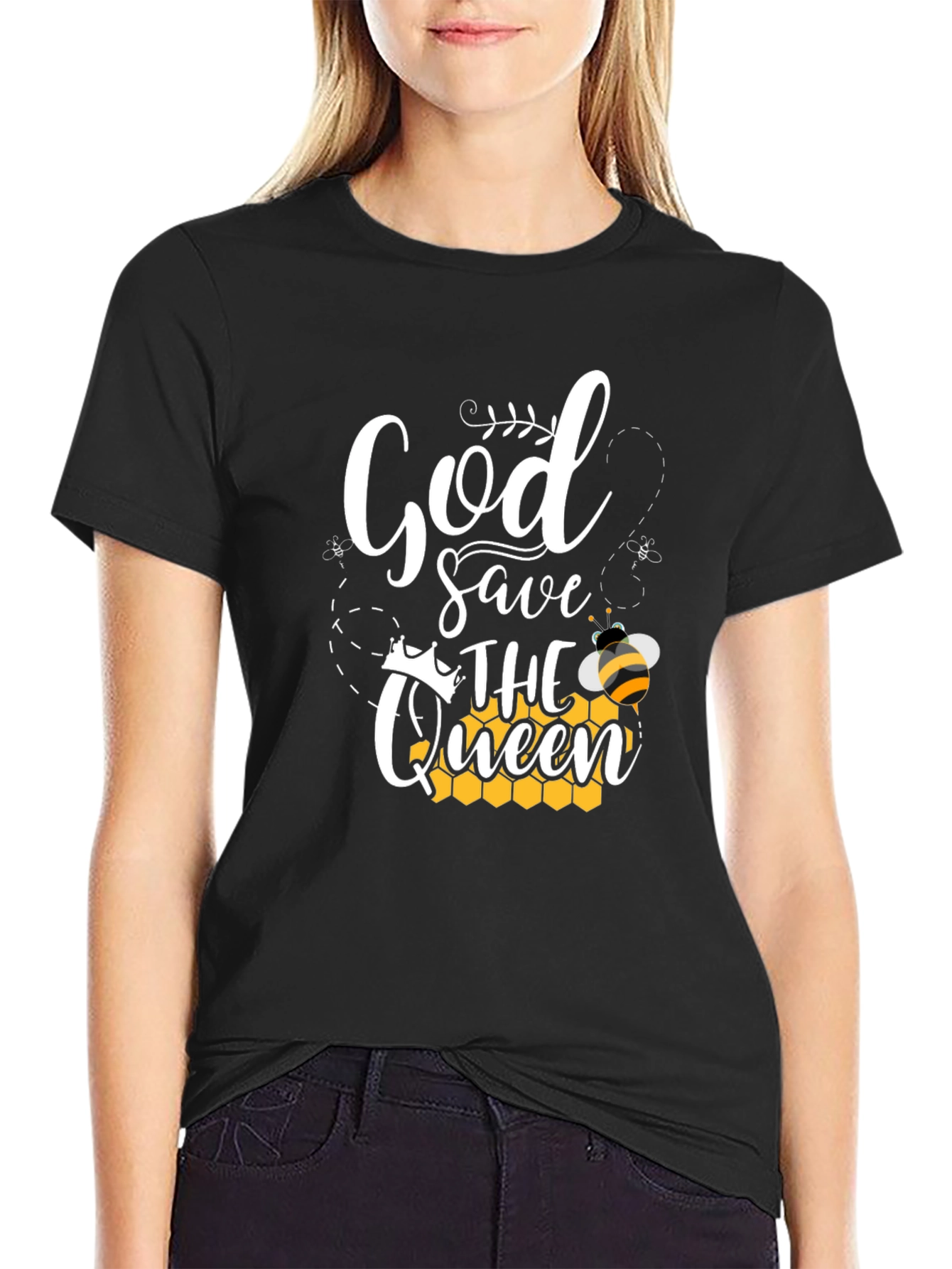 Black God Save The Queen Bee T-Shirt view 2