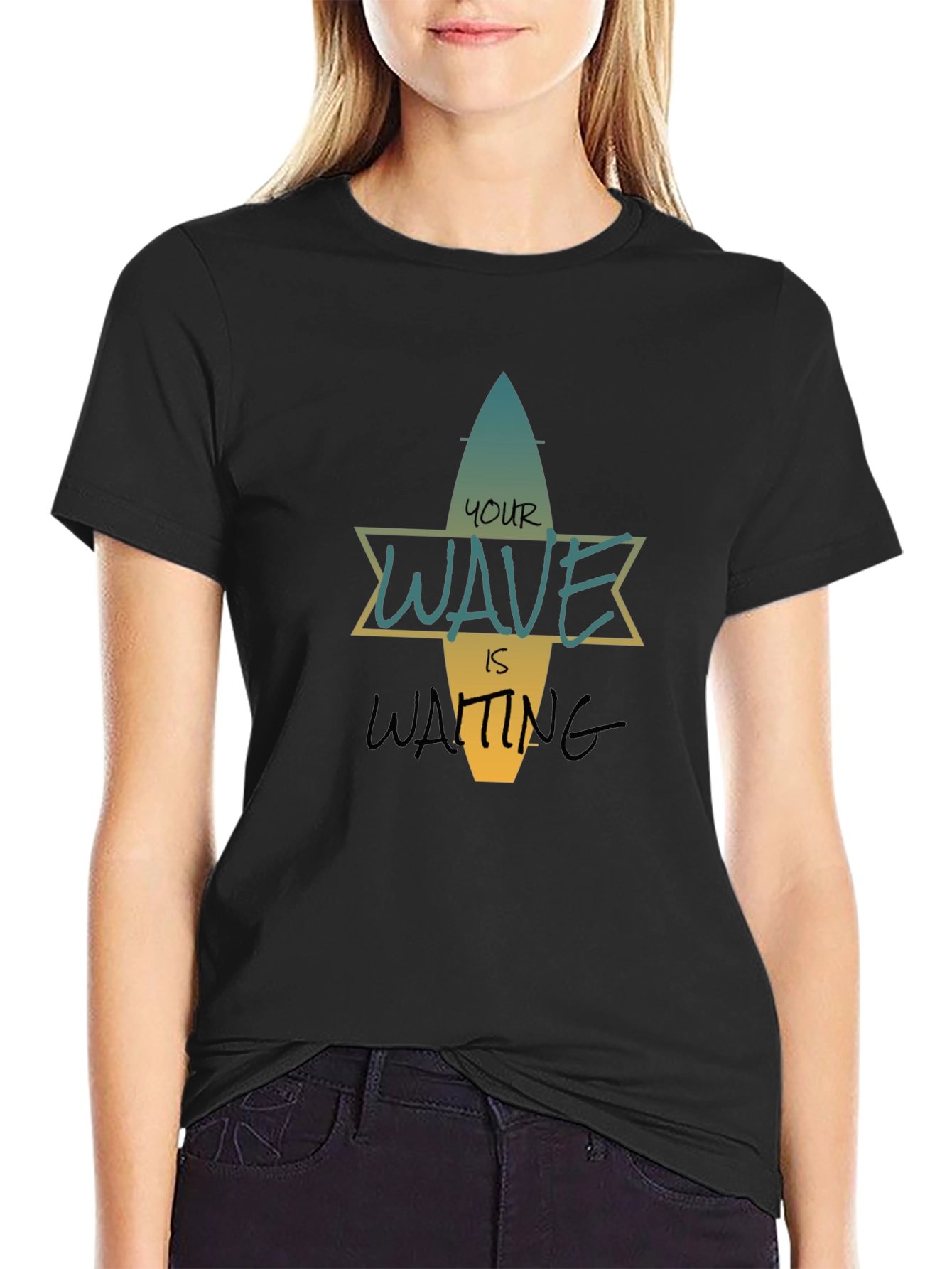 Black Your Wave Is Waiting Black Graphic T-Shirt view 2
