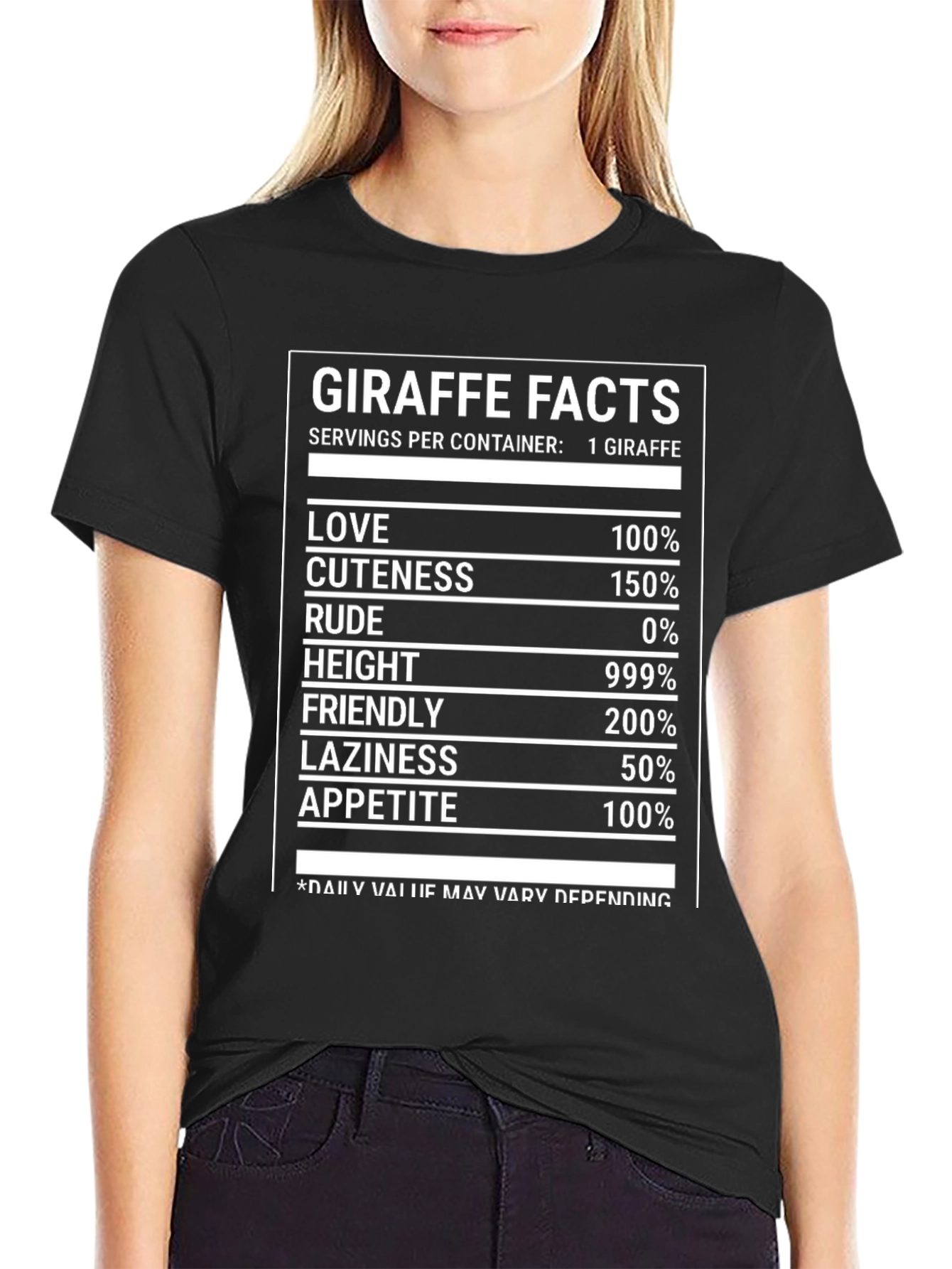 Black Giraffe Facts Funny T-Shirt Nutrition Label Humor Tee view 2