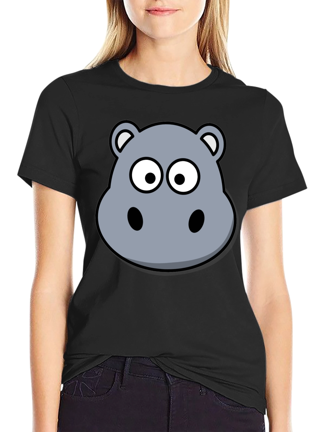 Black Hippo Graphic Print Black T-Shirt view 2