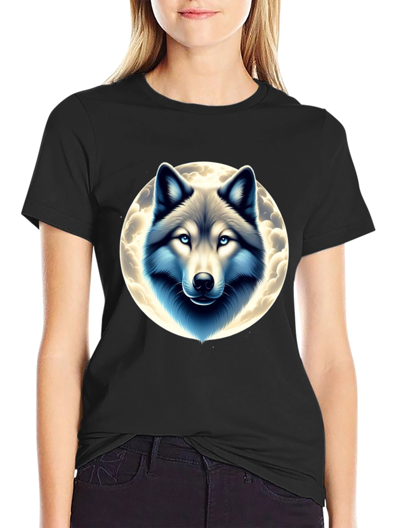 Black Wolf Moon Graphic Tee - Black Cotton Blend view 2