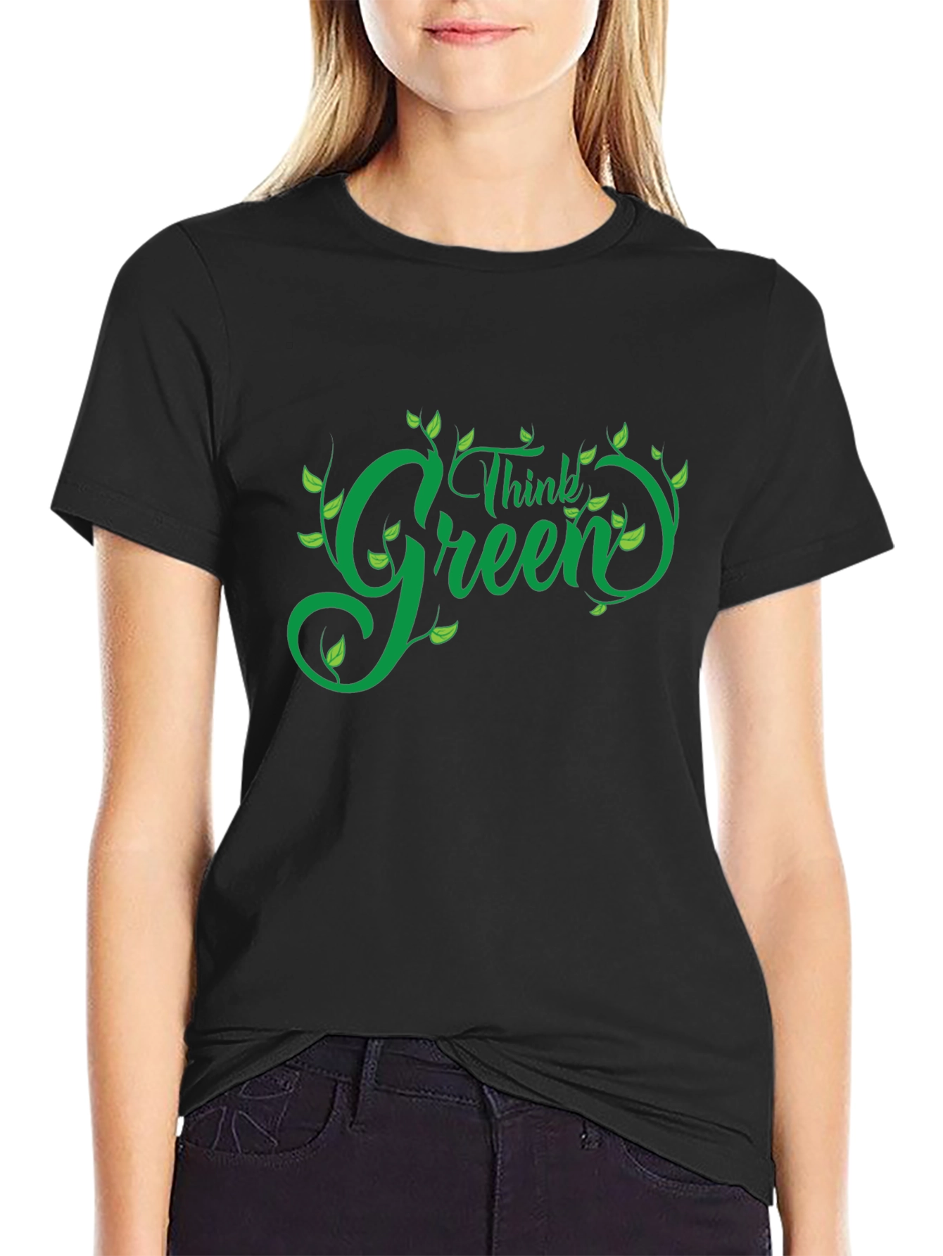 Black Think Green T-Shirt - Eco Friendly Design view 2