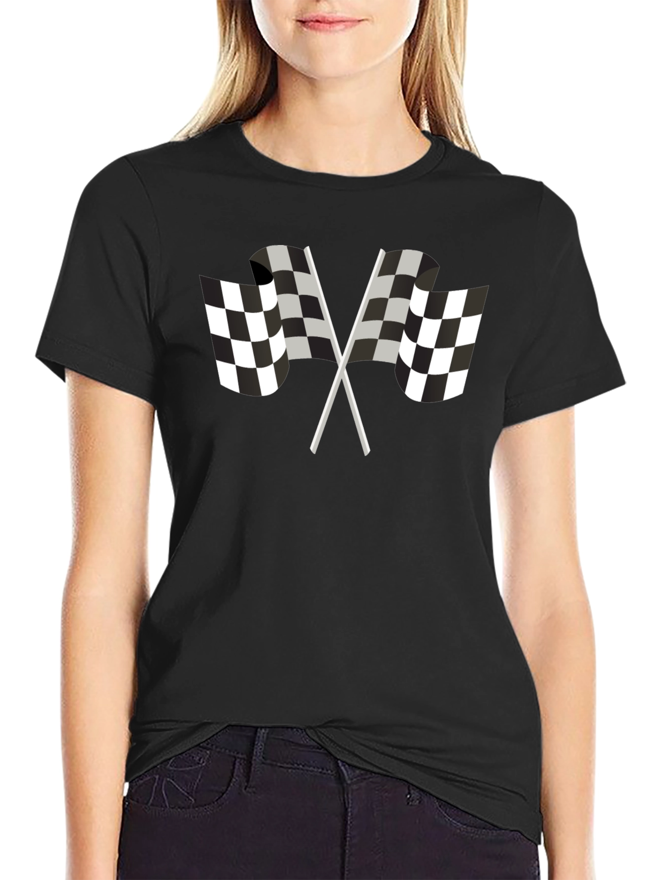Black Checkered Flag Graphic Tee - Motorsport Racing Fan Shirt view 2