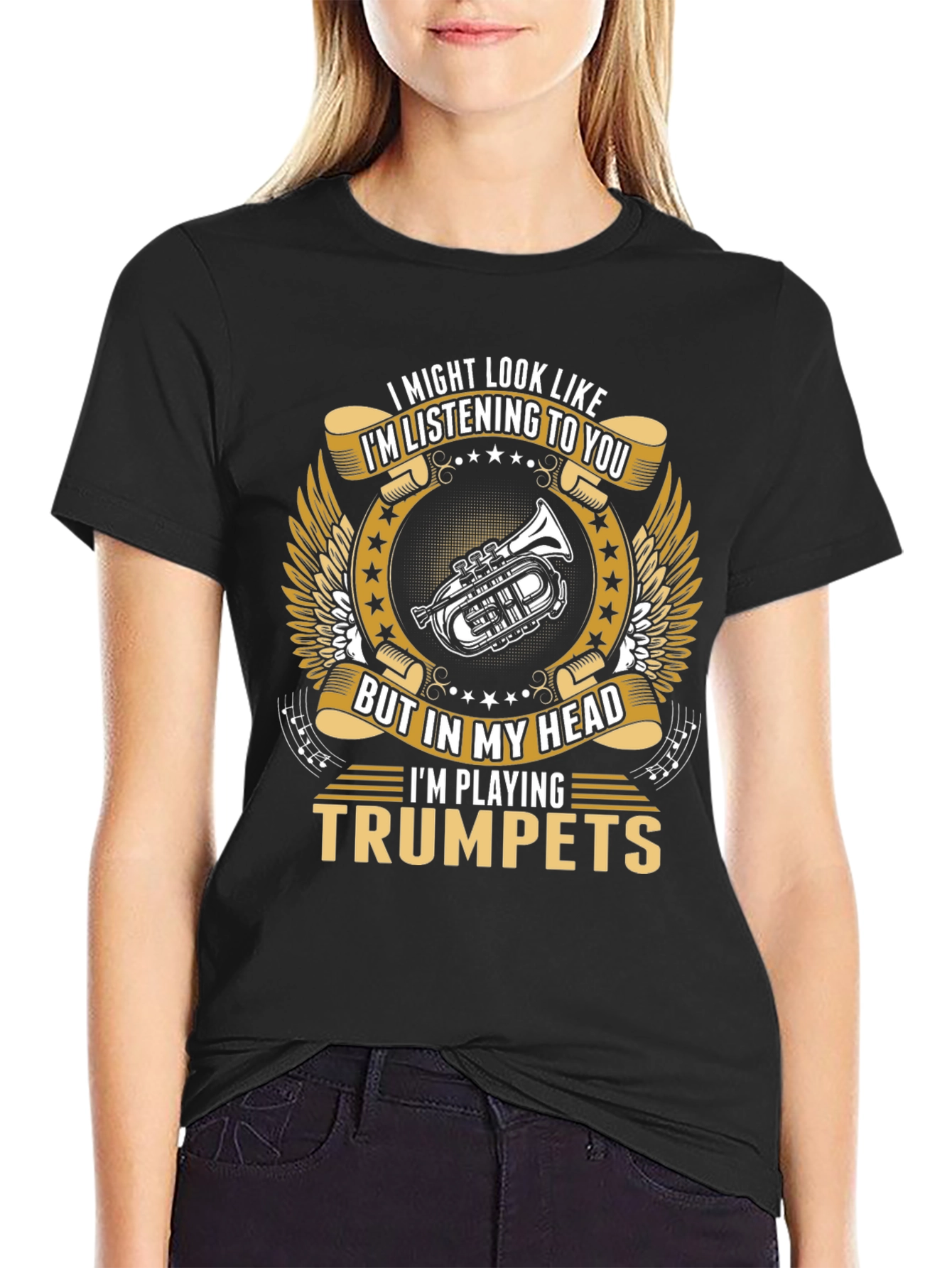 Black Trumpet Player T-Shirt: I'm Playing Trumpets! view 2