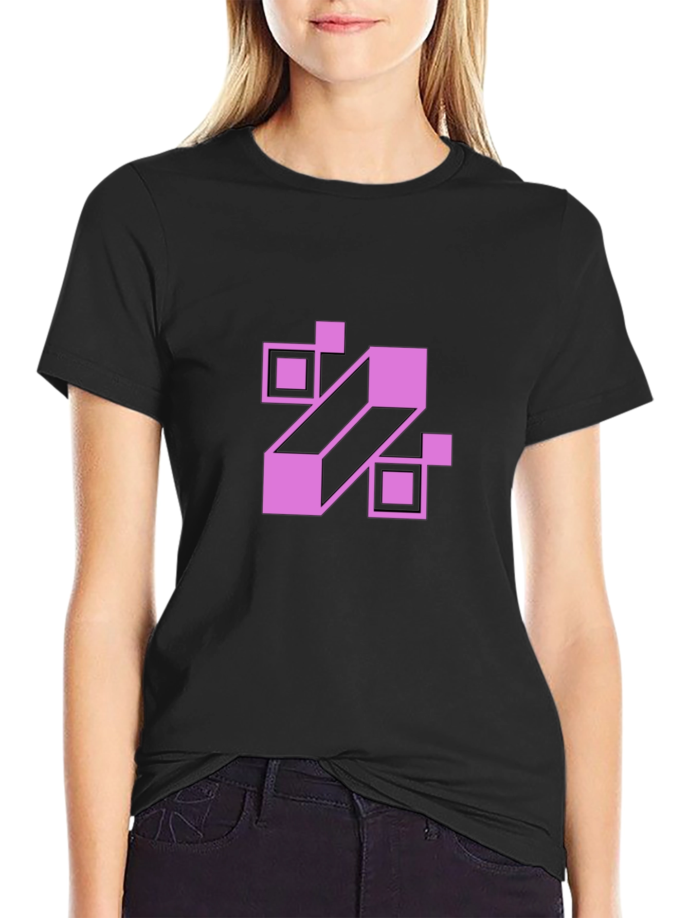 Black Geometric Pink Graphic Black T-Shirt view 2