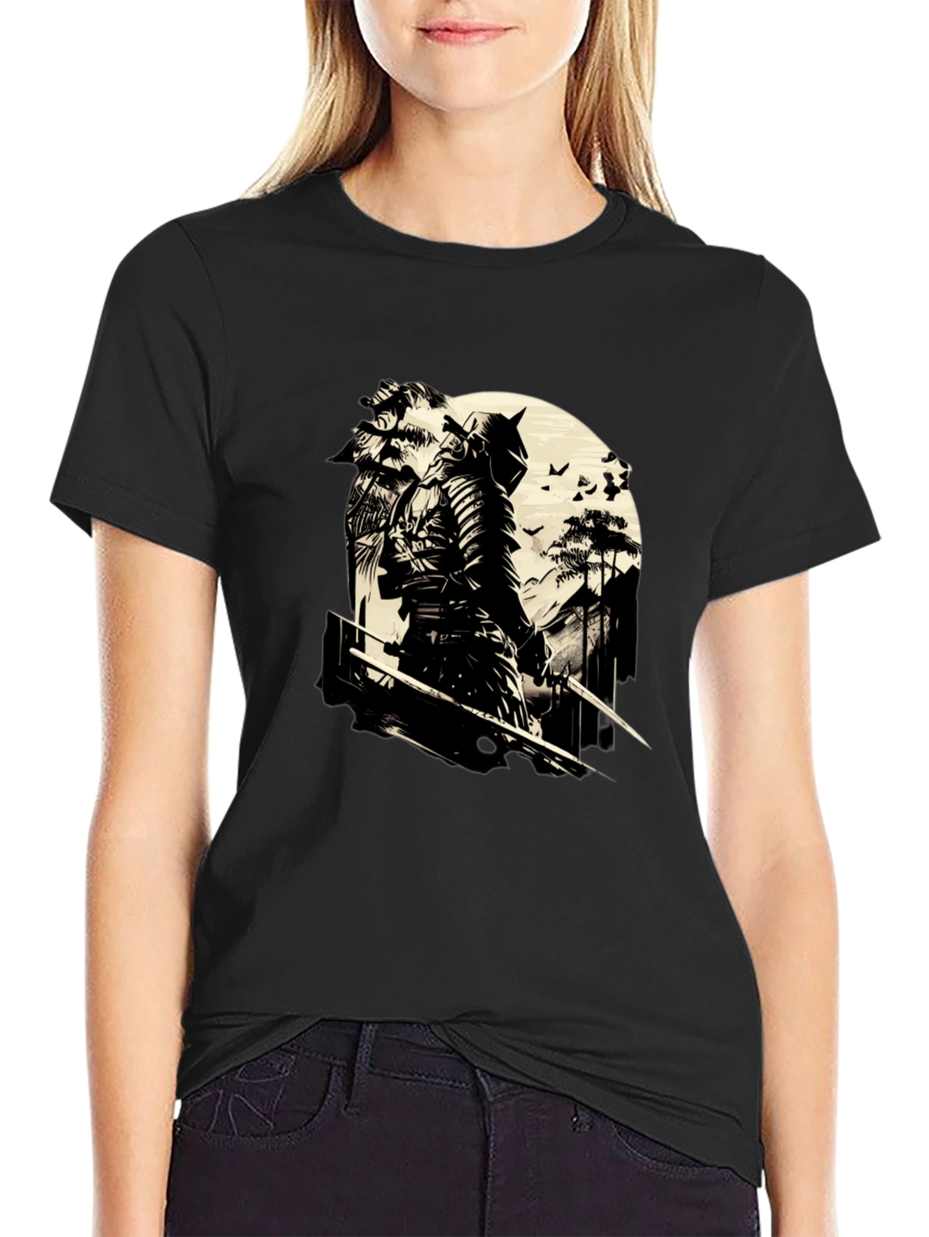 Black Samurai Graphic Print Black T-Shirt view 2