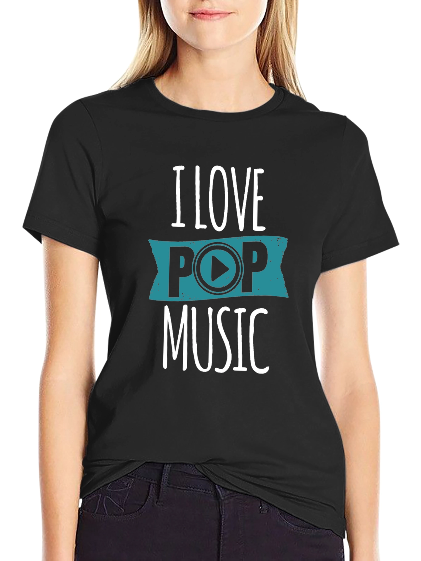 Black I Love Pop Music Graphic T-Shirt - Black view 2