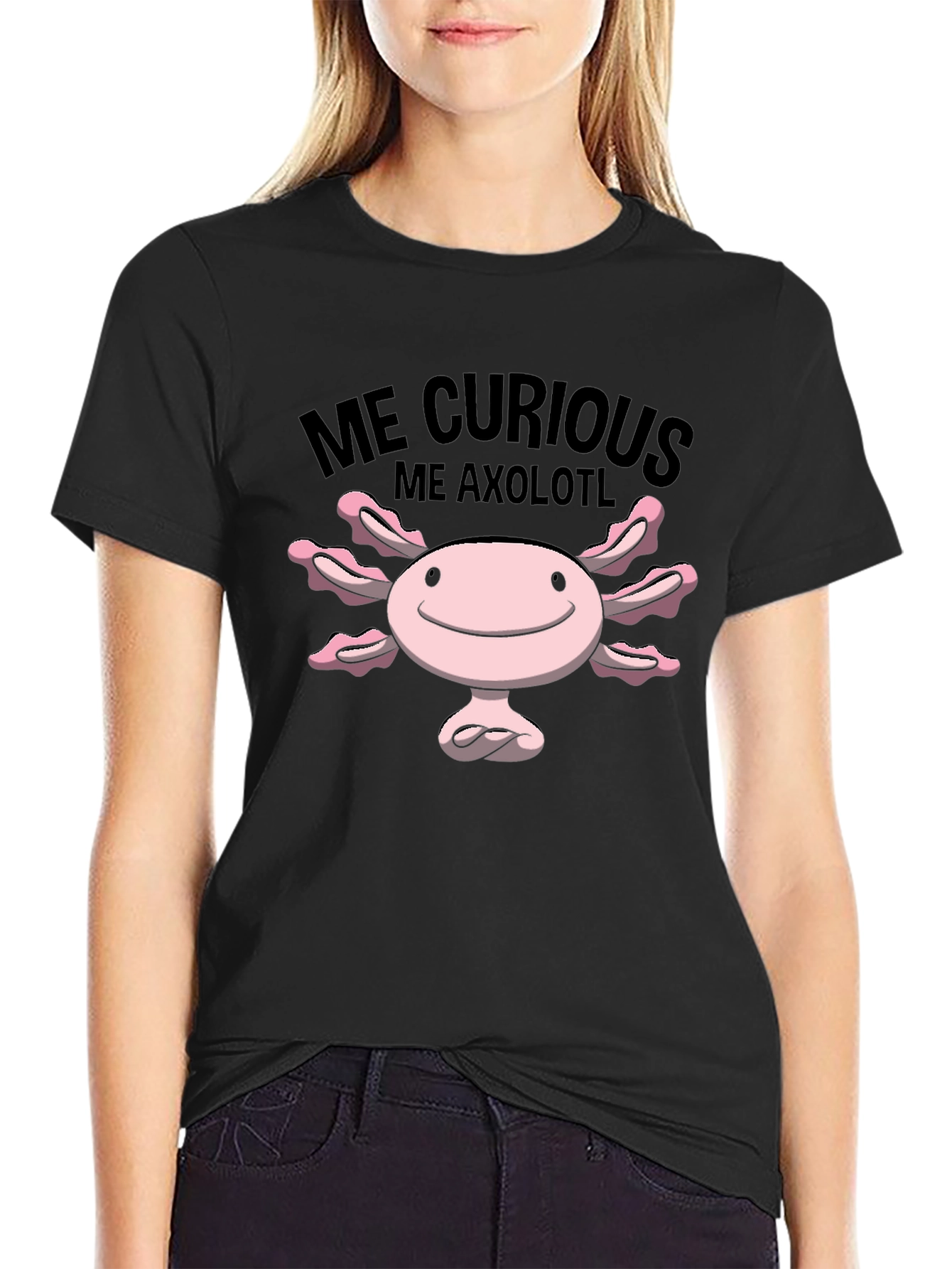 Black Me Curious Me Axolotl Graphic Tee - Black view 2