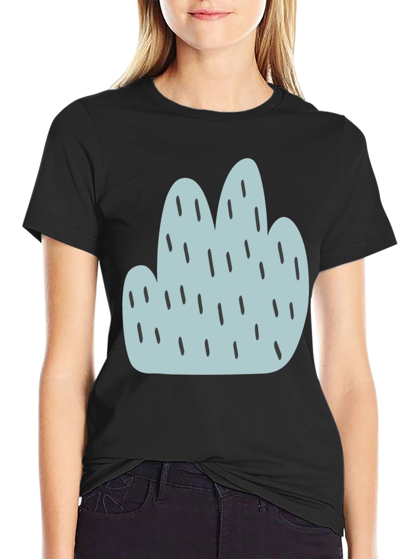 Black Trendy Cactus Graphic Black T-Shirt view 2