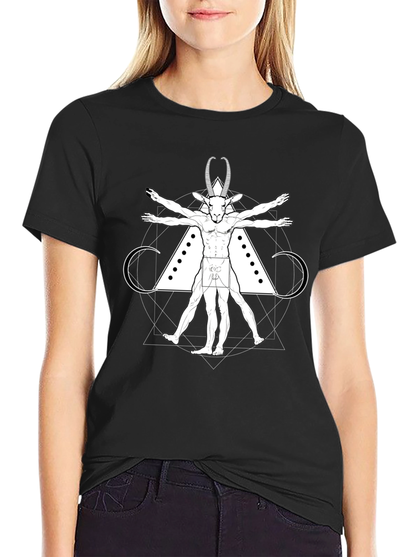 Black Vitruvian Goat Tee - Occult Style view 2