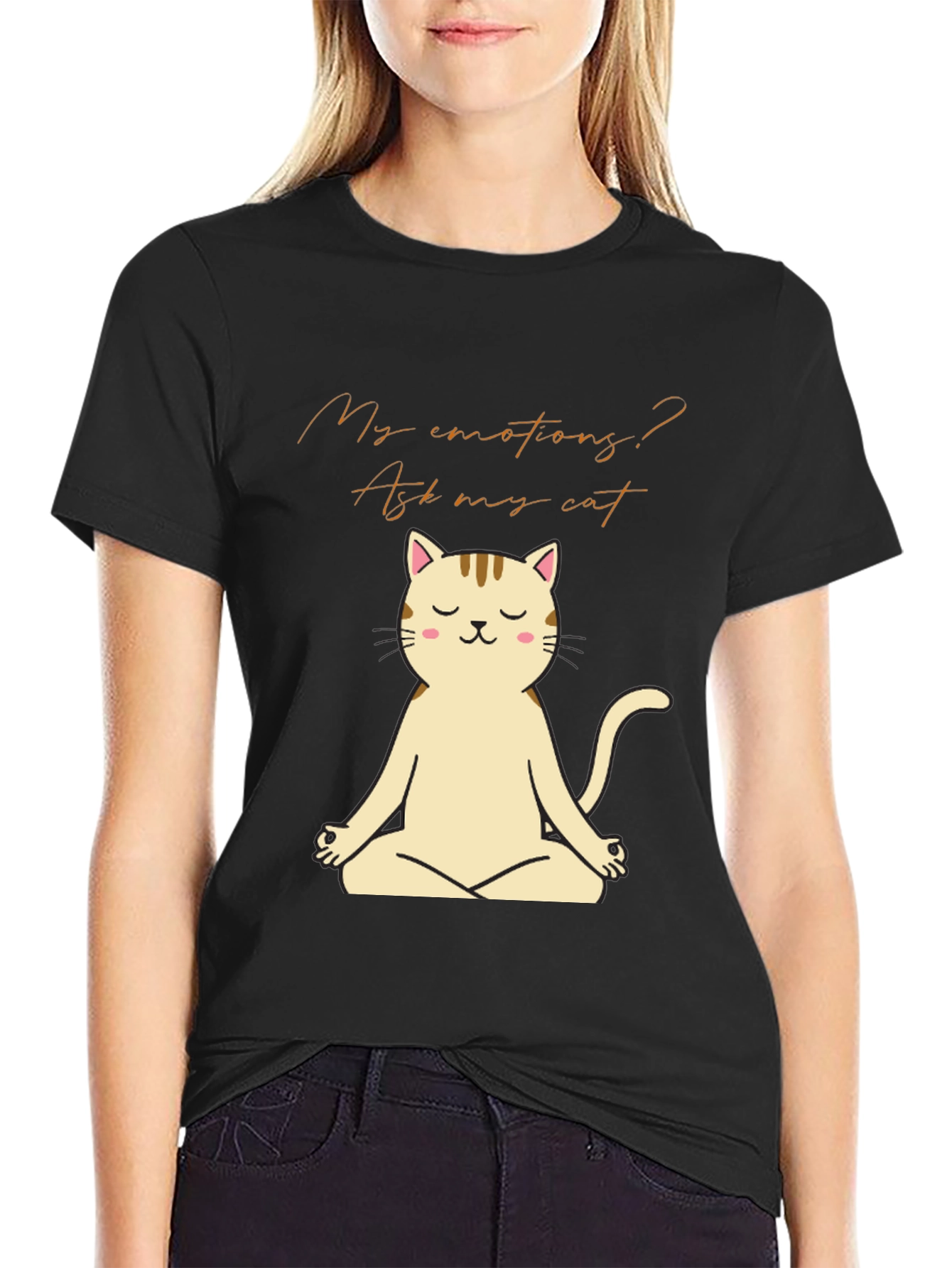 Black Meditating Cat T-Shirt - Ask My Cat view 2