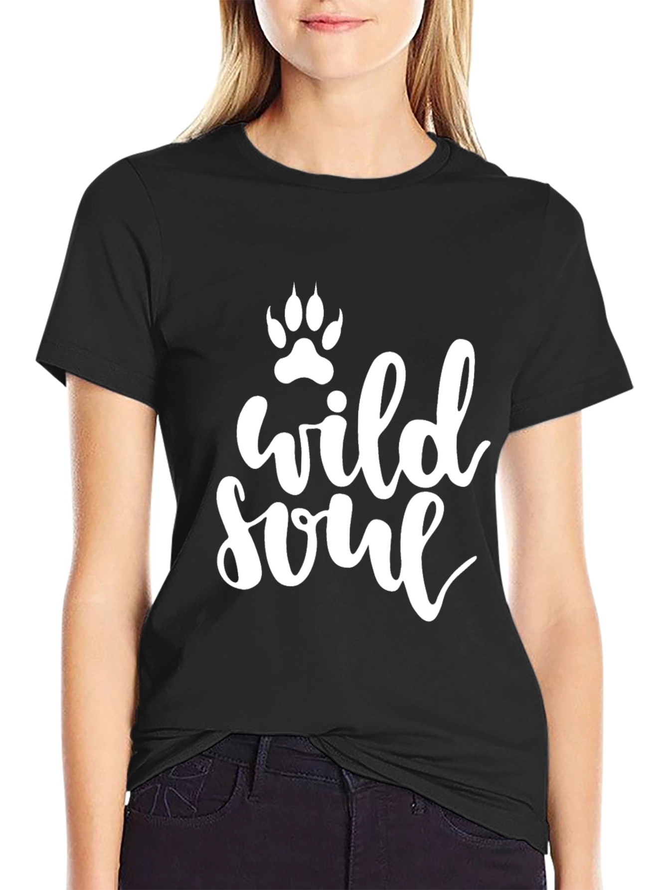 Black Wild Soul Paw Print Graphic Tee - Unisex Black T-Shirt view 2