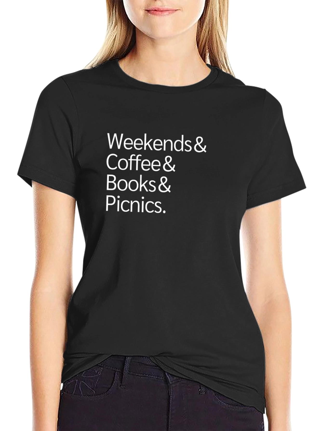 Black Weekends, Coffee, Books & Picnics Black T-Shirt view 2