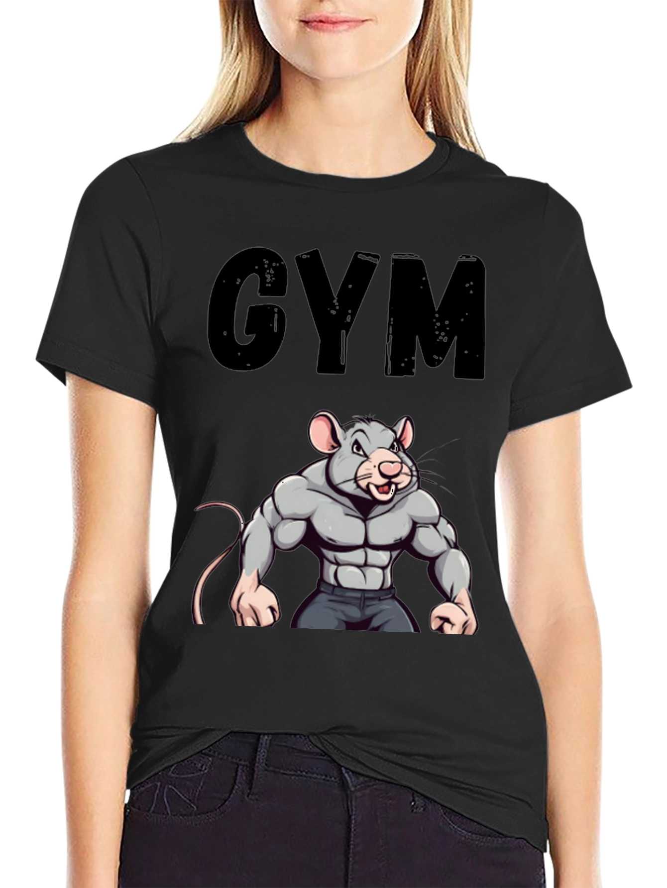 Black Gym Rat T-Shirt - Funny Workout Tee view 2