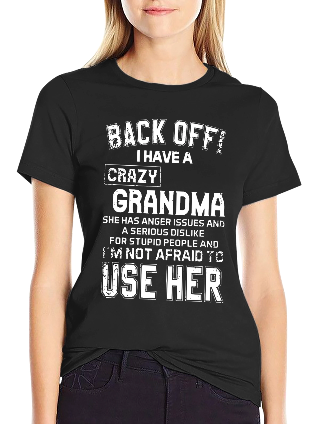 Black Crazy Grandma Graphic Tee - Novelty Humor T-Shirt view 2