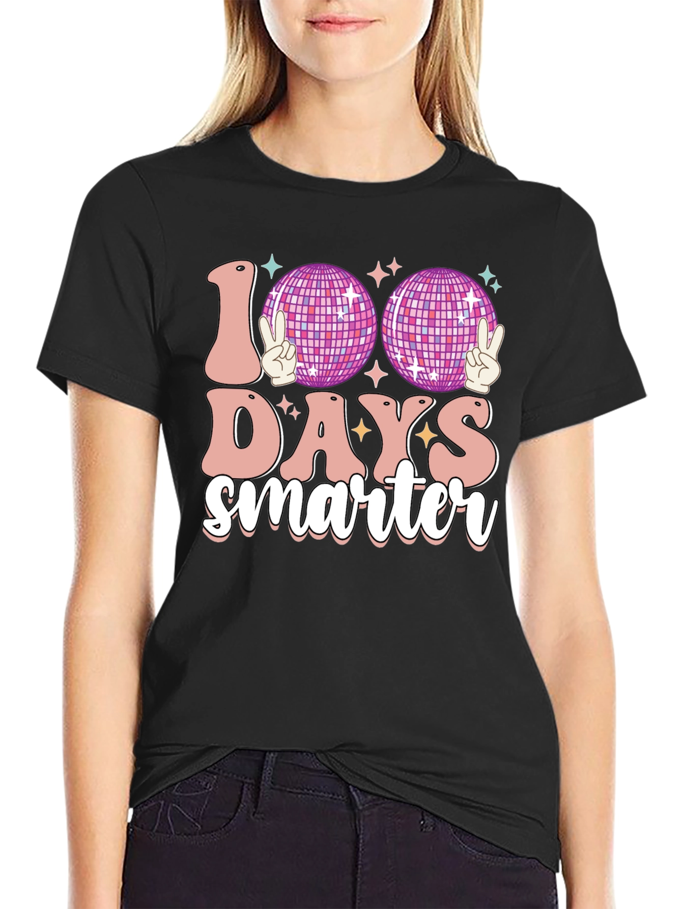 Black 100 Days Smarter Disco Ball T-Shirt view 2