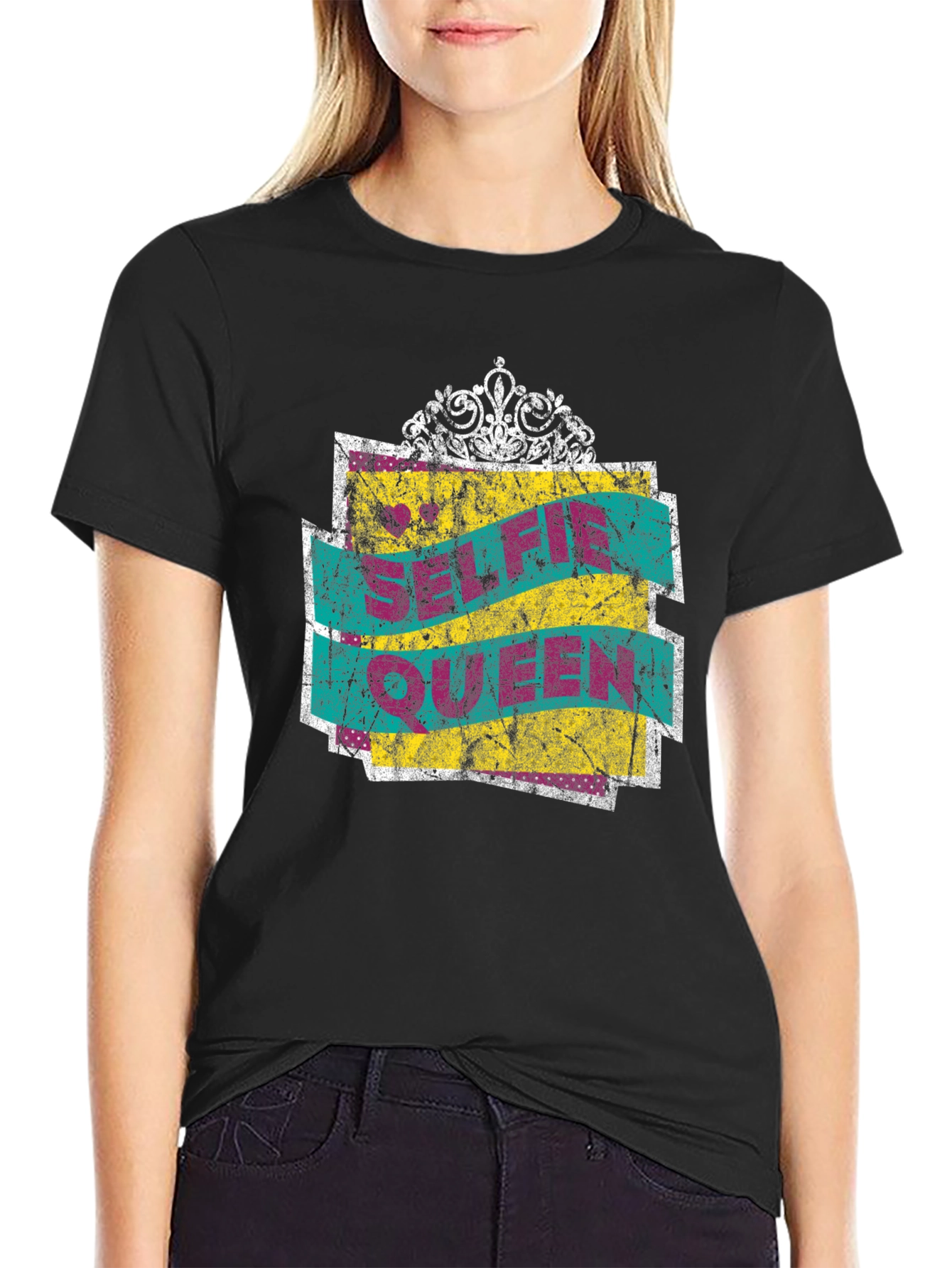 Black Selfie Queen Crown Graphic T-Shirt view 2