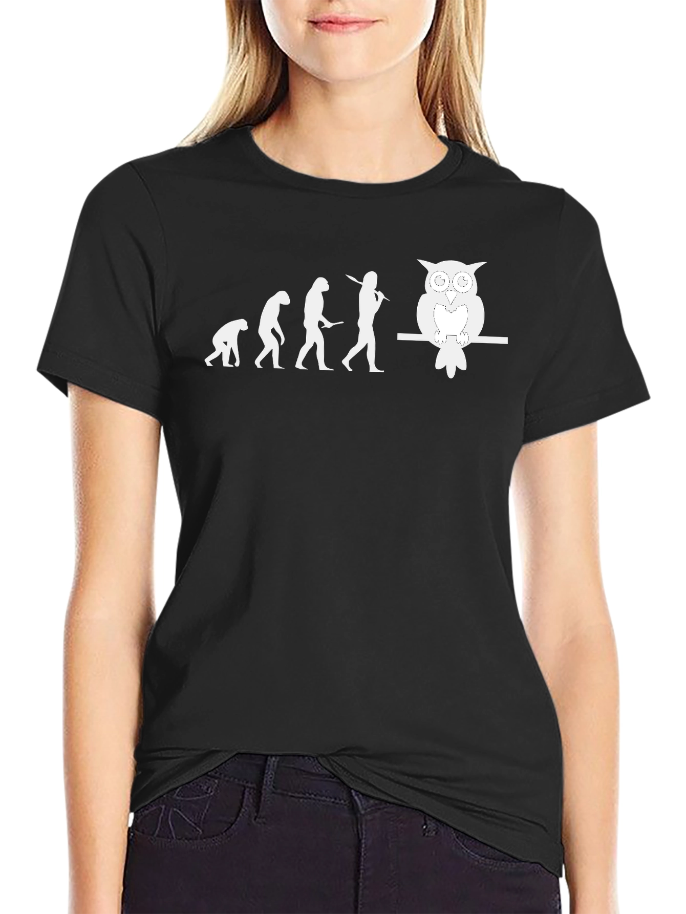 Black Evolution Owl T-Shirt - Funny, Unique Tee view 2
