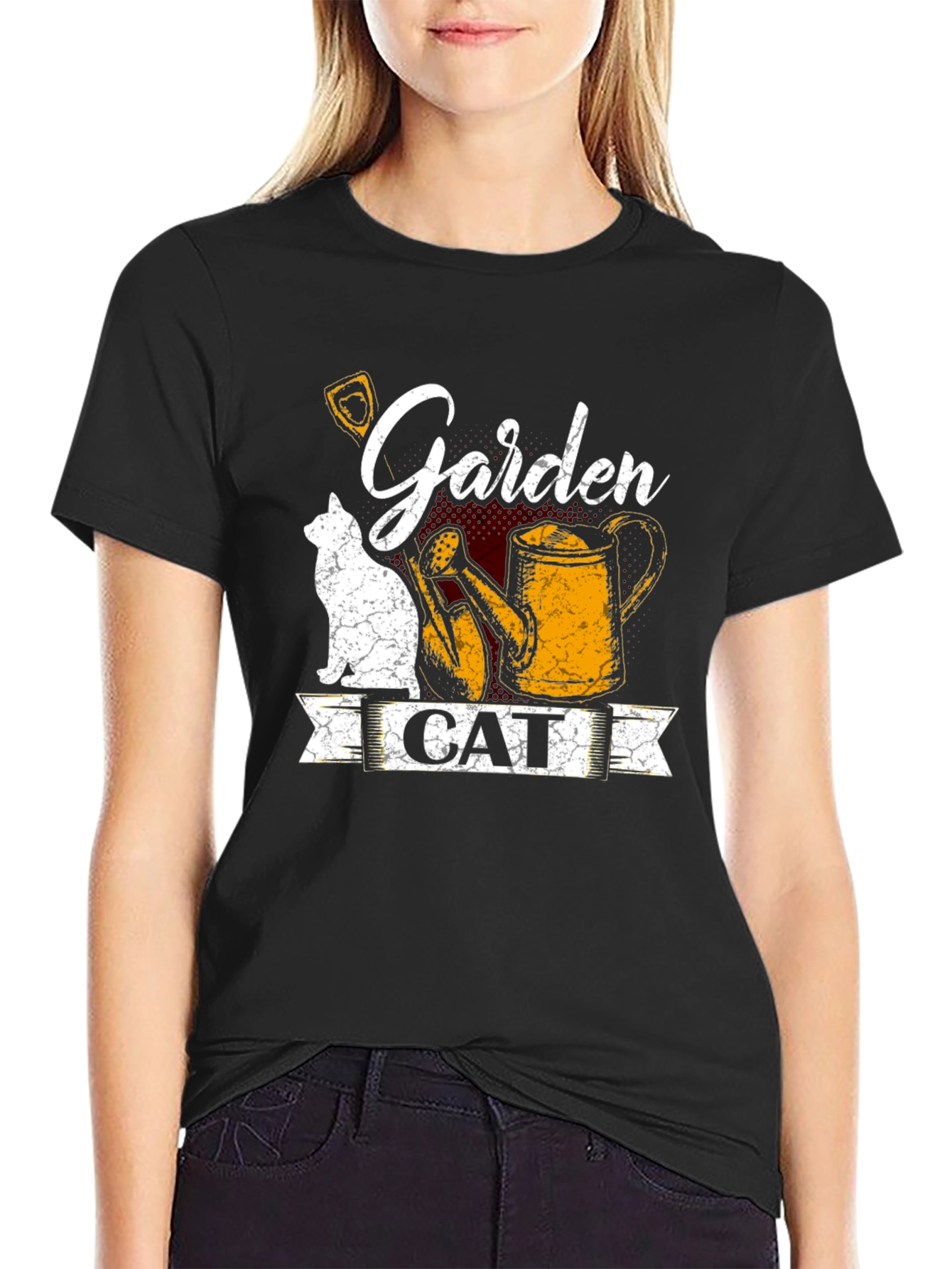 Black Garden Cat Graphic T-Shirt view 2