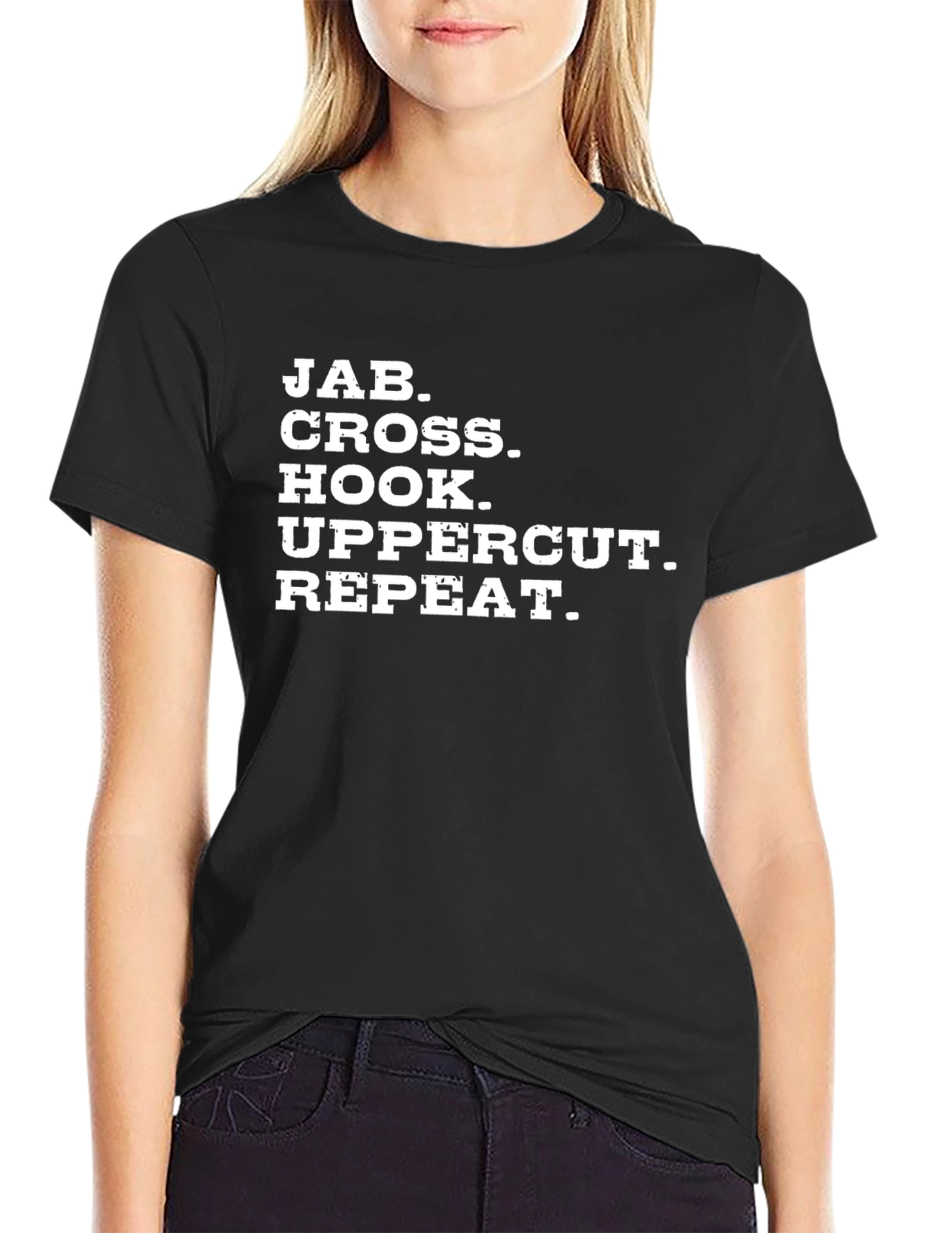 Black Jab Cross Hook Uppercut Repeat Black T-Shirt view 2