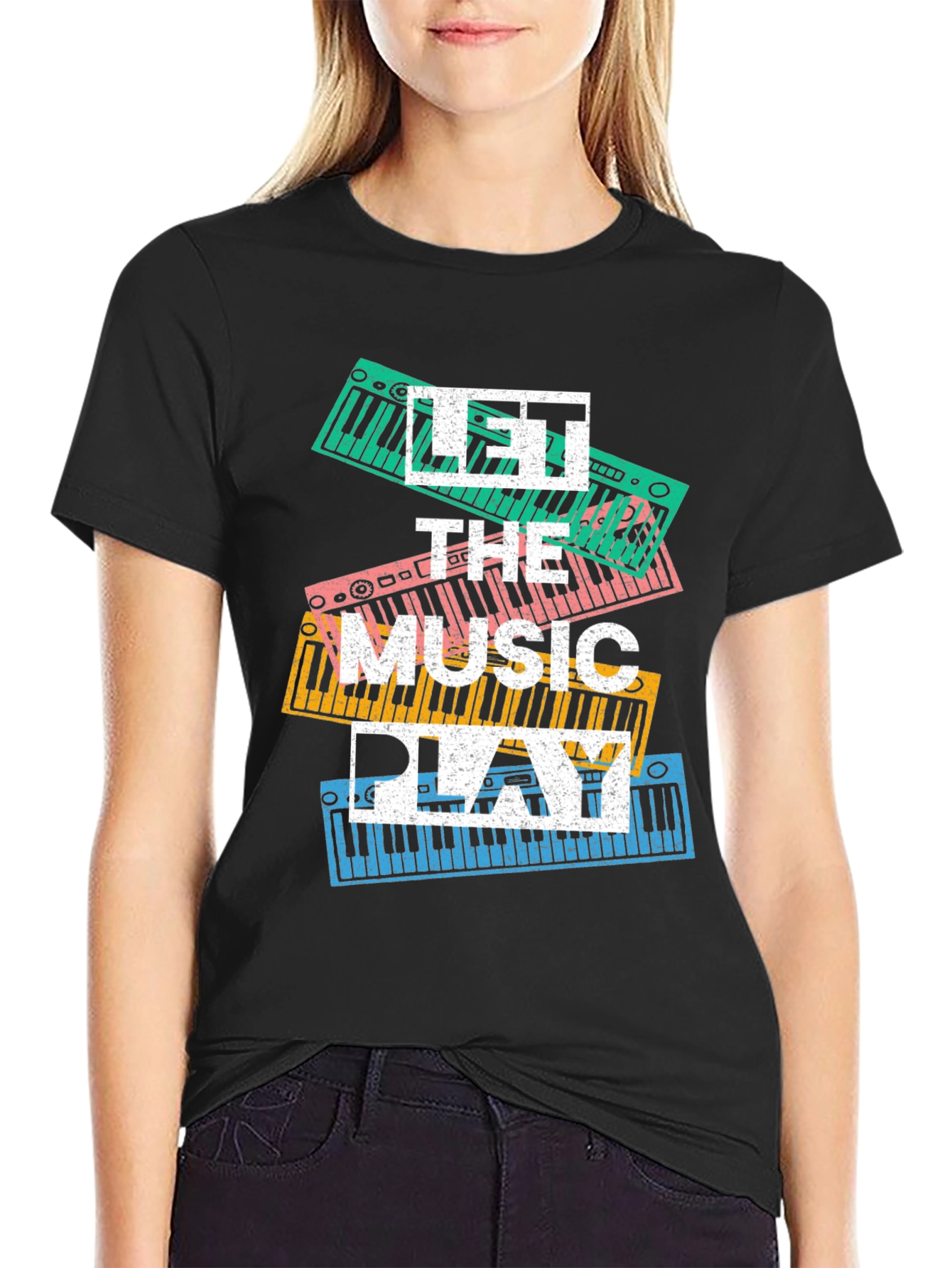 Black Let the Music Play Graphic Tee view 2