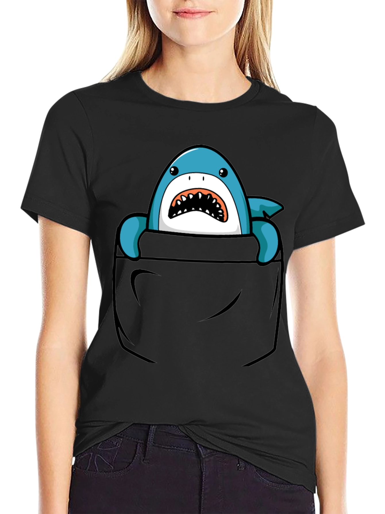 Black Shark Pocket T-Shirt - Fun Graphic Tee for Men view 2