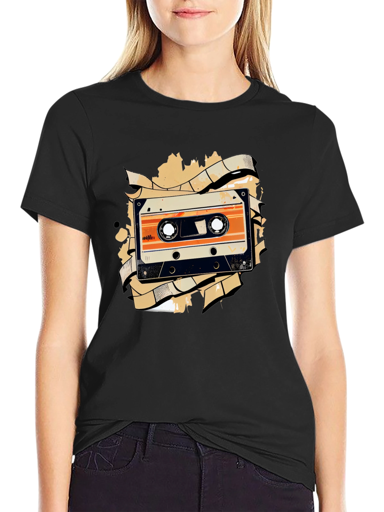 Black Retro Cassette Tape Graphic Tee - Black view 2