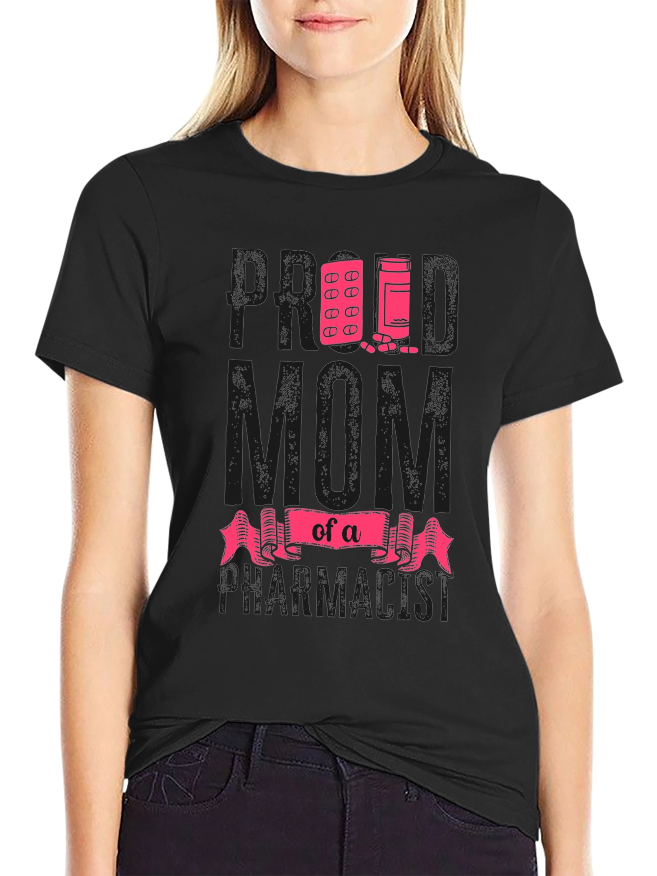 Black Proud Mom of a Pharmacist T-Shirt view 2