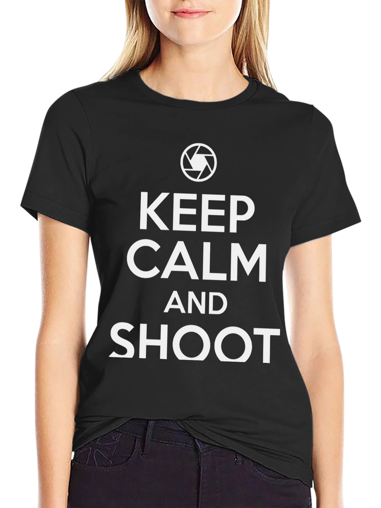 Black Keep Calm and Shoot Black T-Shirt view 2