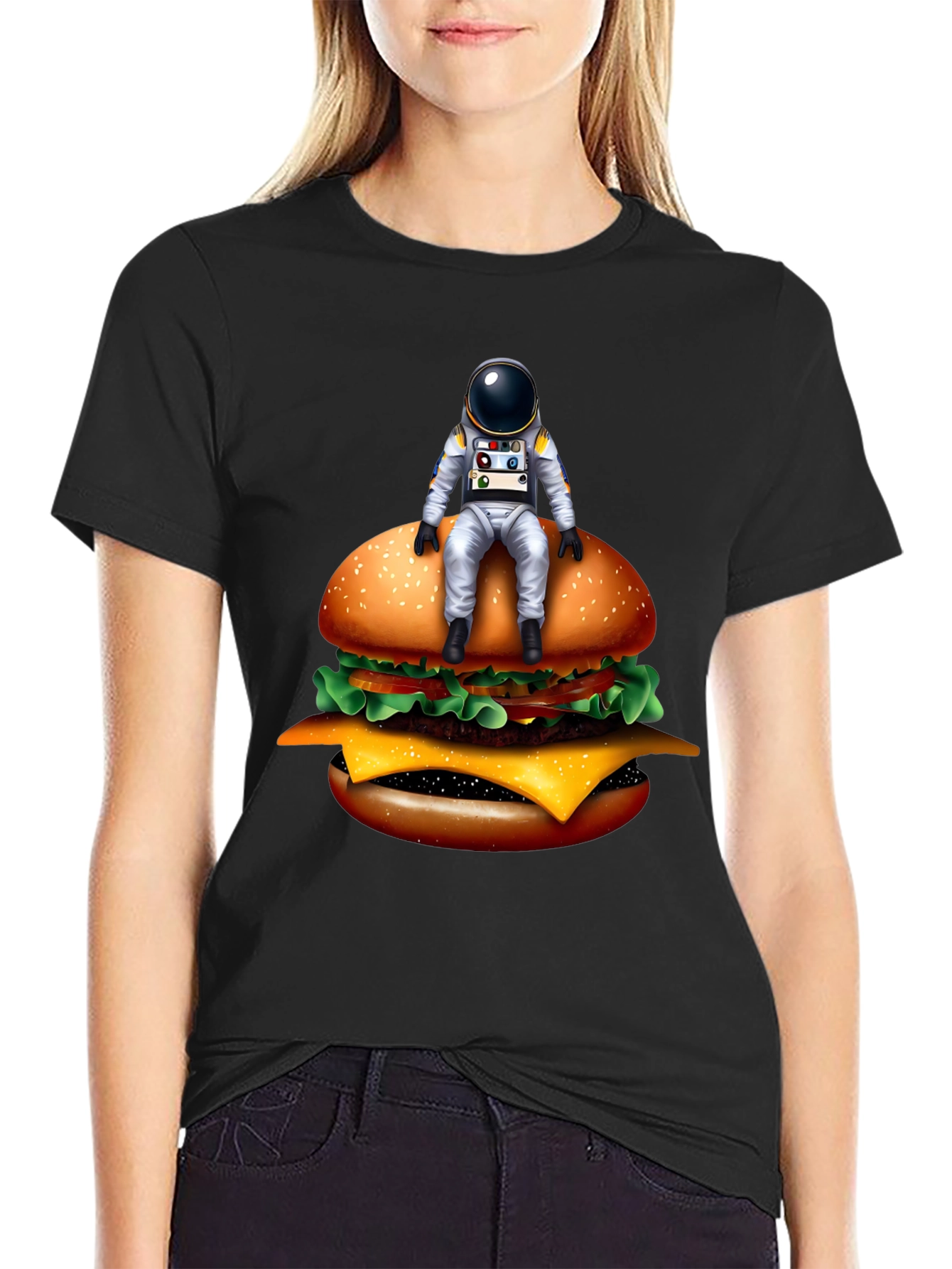 Black Astronaut Burger T-Shirt - Unisex Graphic Tee view 2