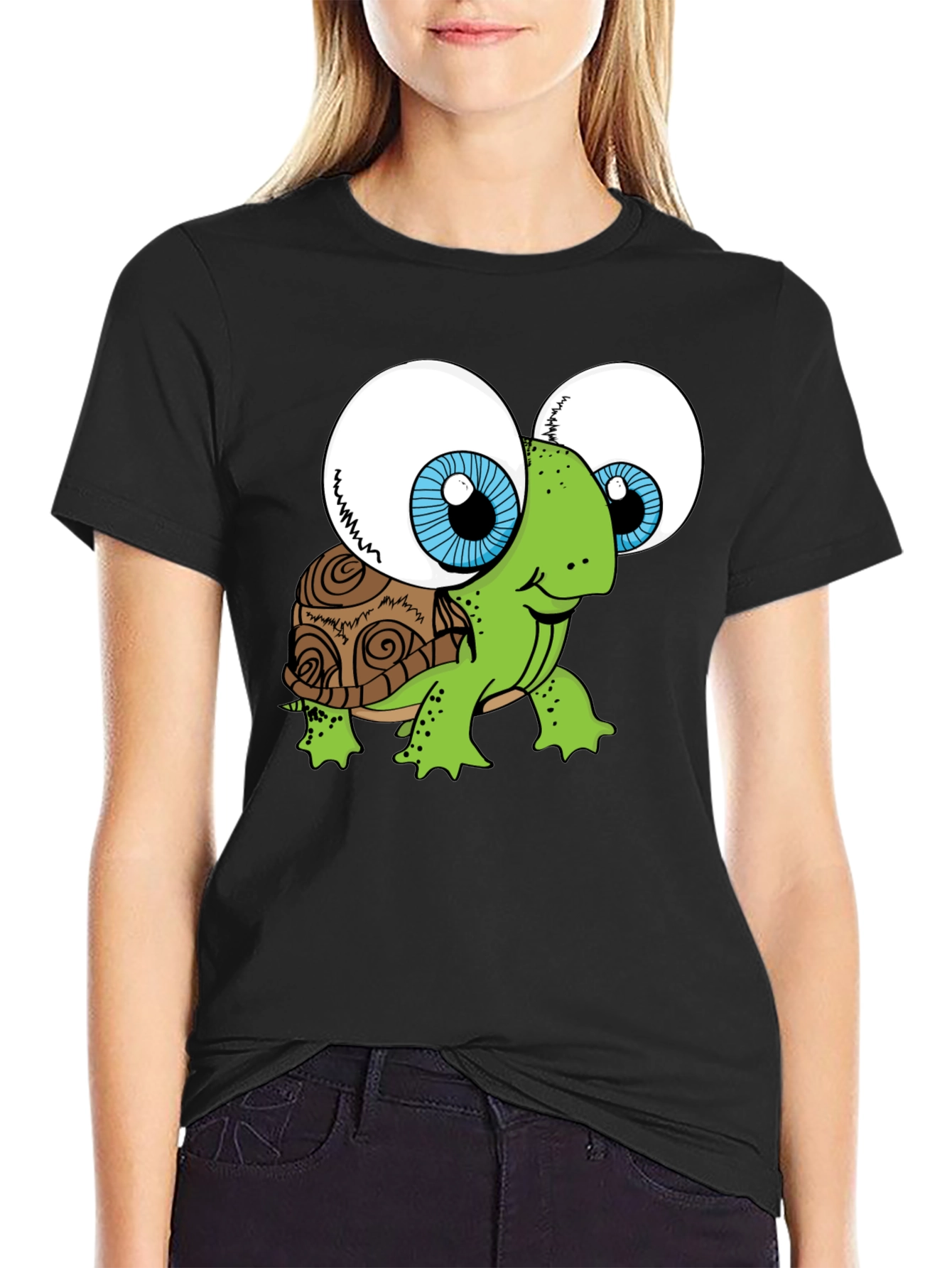 Black Funny Turtle Googly Eyes Black T-Shirt view 2
