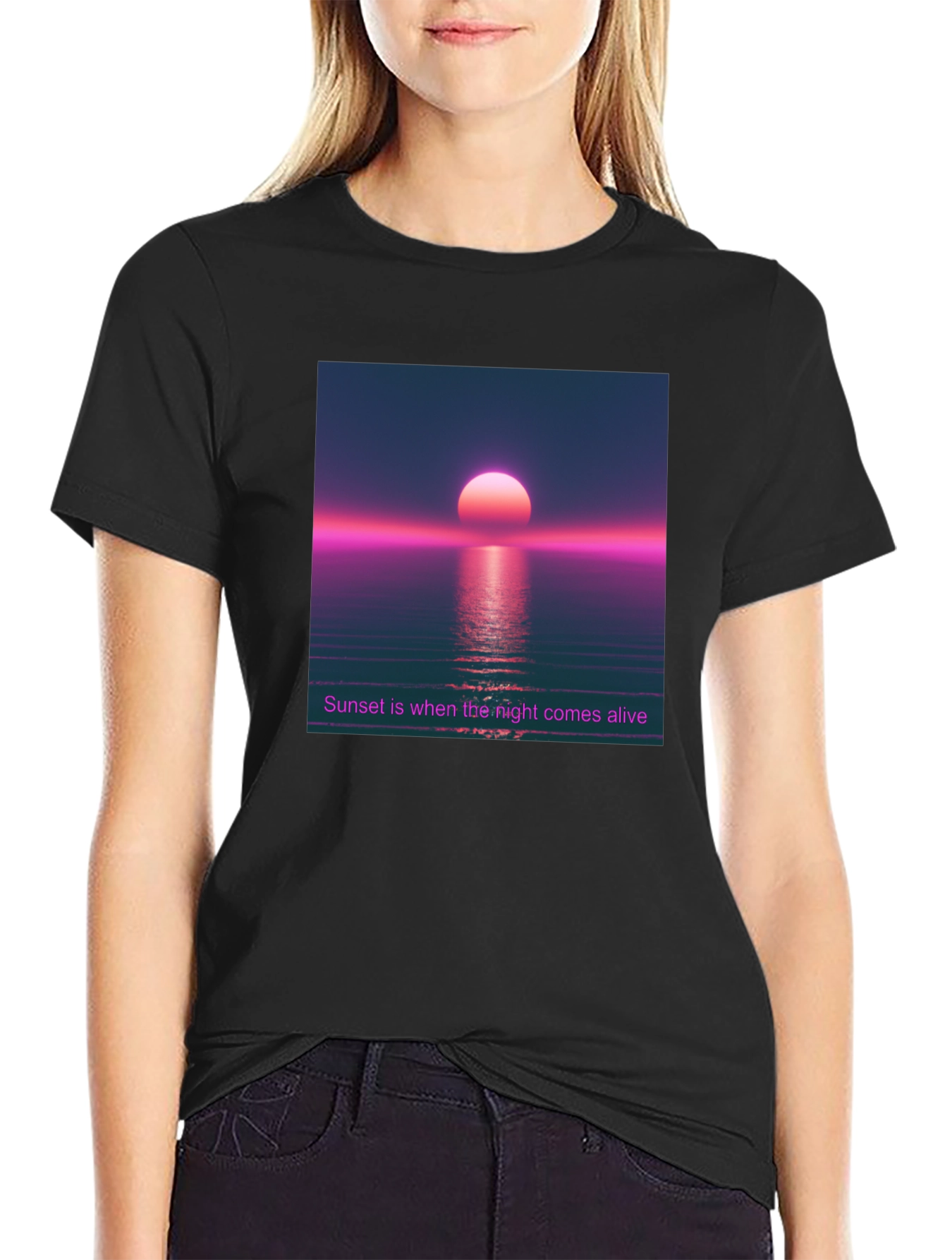 Black Sunset Aesthetic T-Shirt - Night Comes Alive Tee view 2