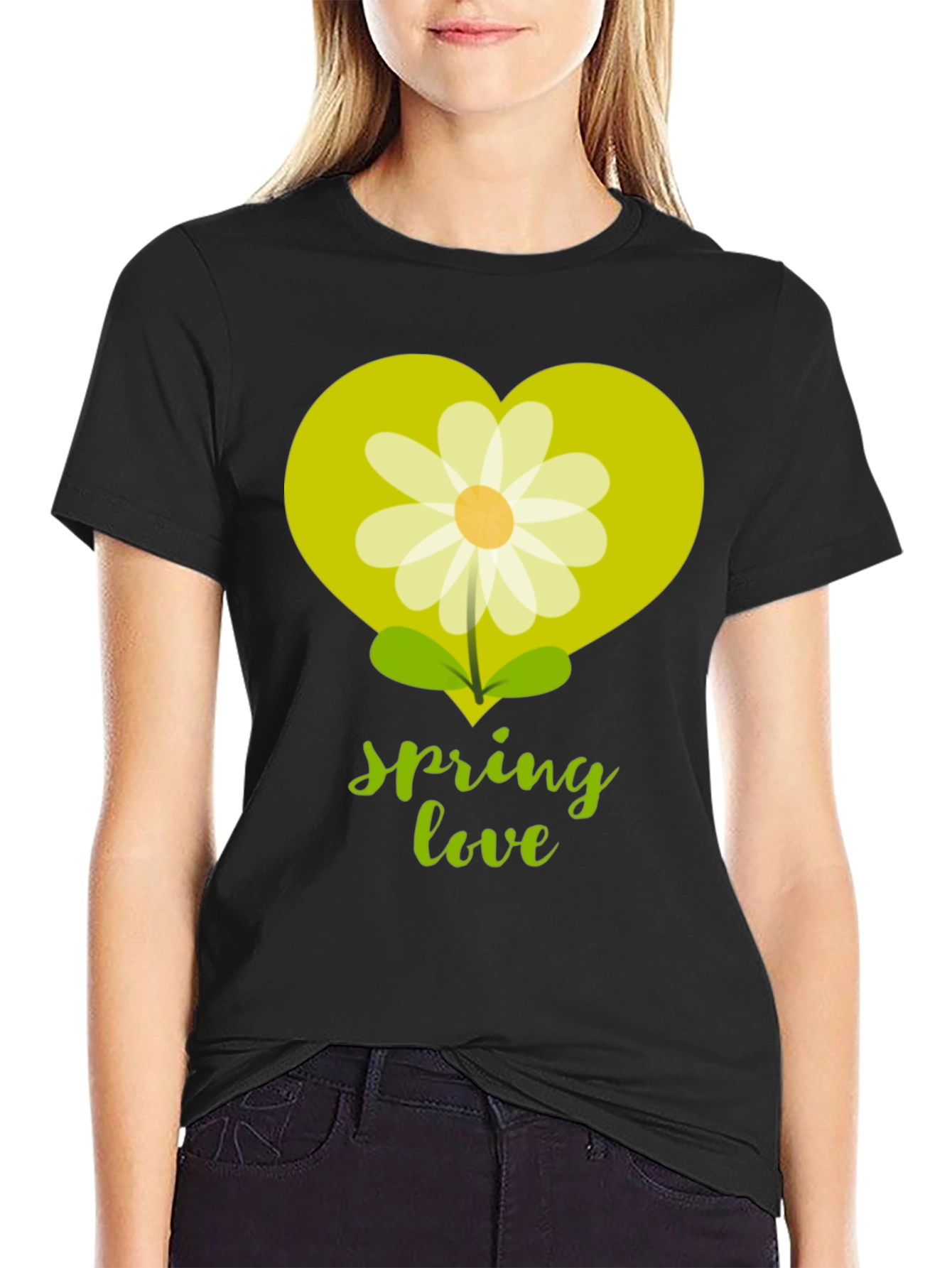 Black Spring Love T-Shirt - Floral Heart Graphic Tee view 2