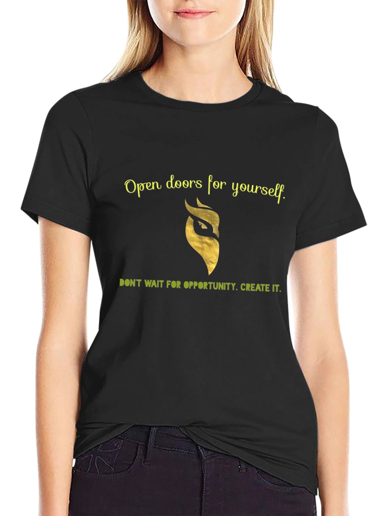 Black Motivational Black T-Shirt - Open Doors view 2